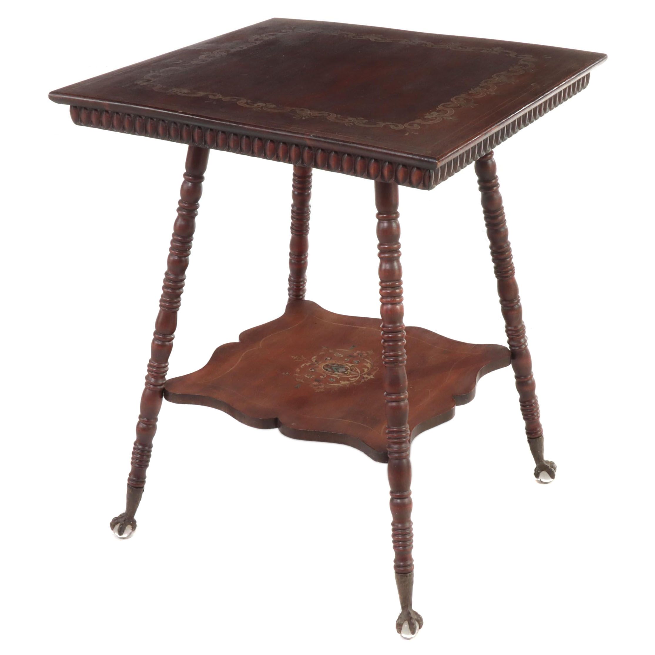 Late Victorian Paint-Decorated Two-Tier Parlor Table, Early 20th Century