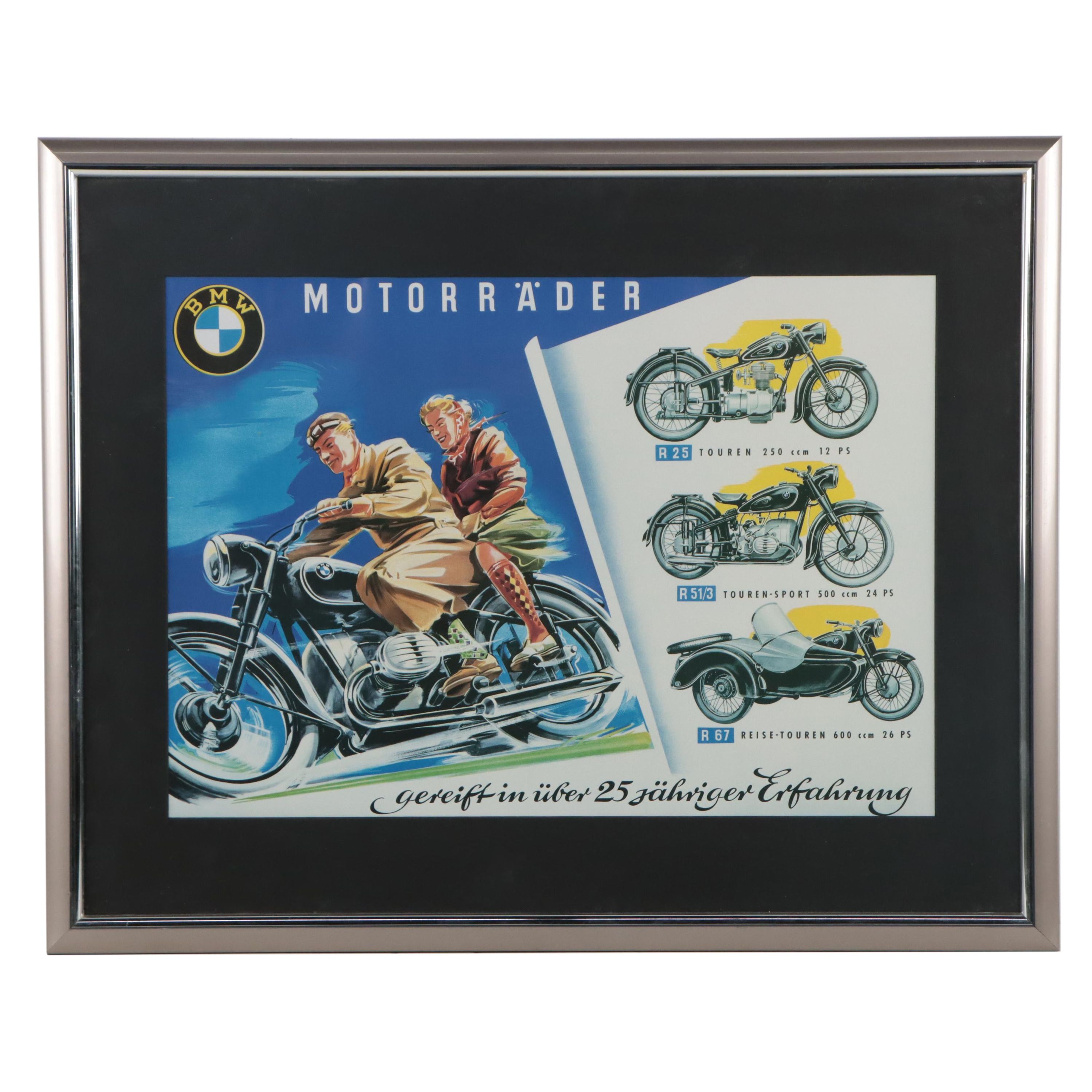 German BMW Motorcycle Poster, Circa 1951