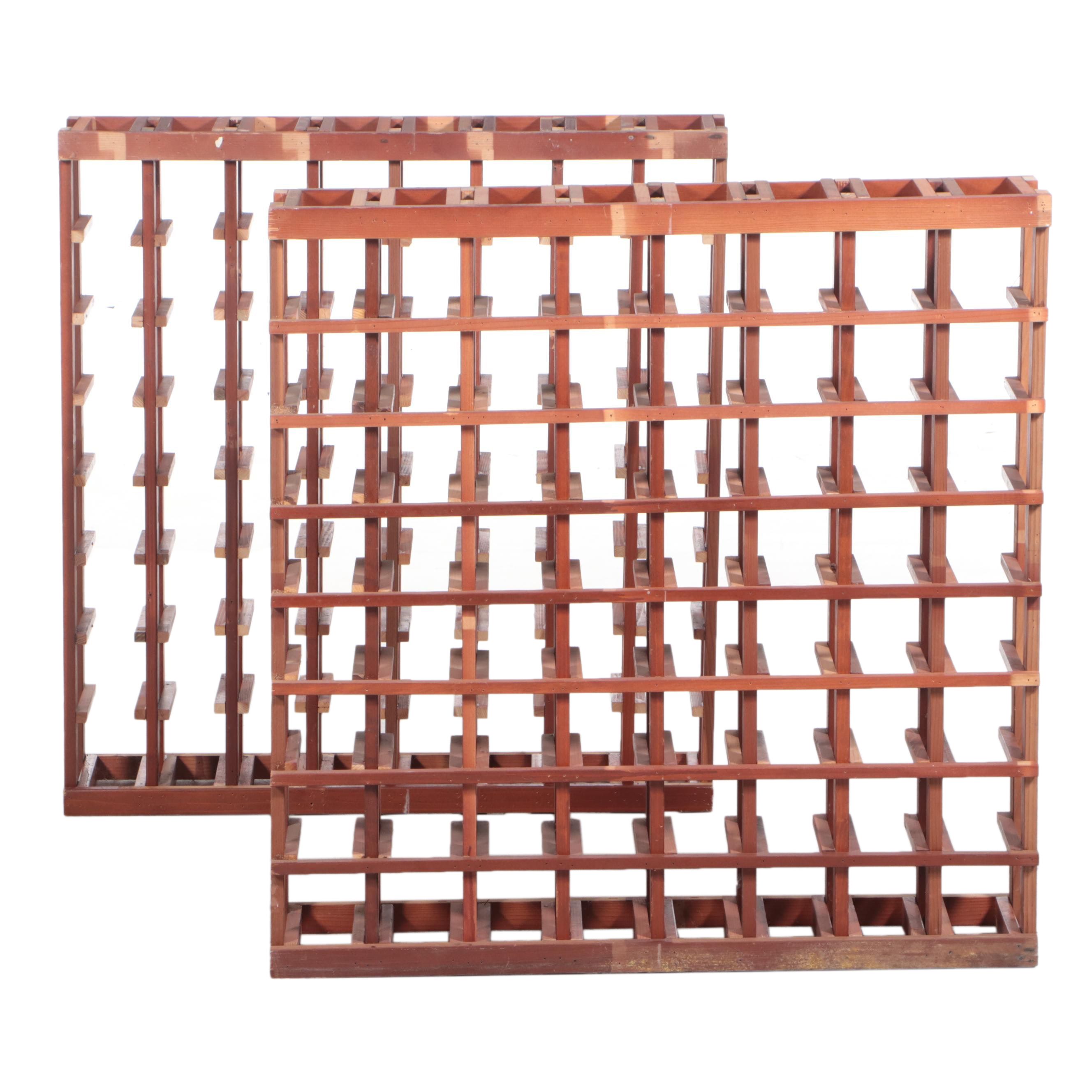 Pair of Sixty-Four Bottle Wood Wine Racks