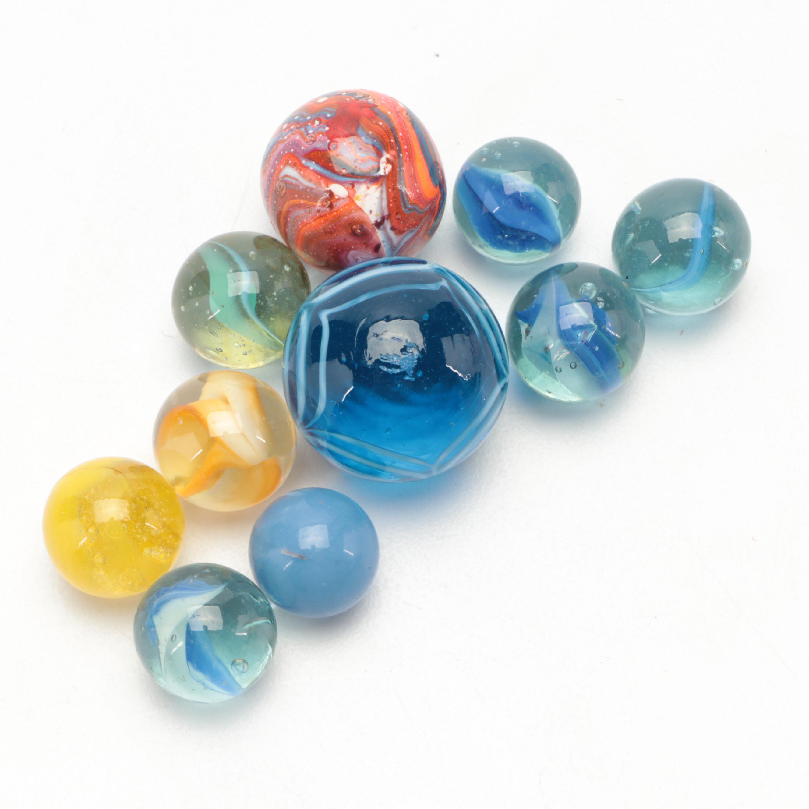 Tin Lithograph Tricycle Boy, Cymbal Monkey and Glass Marbles