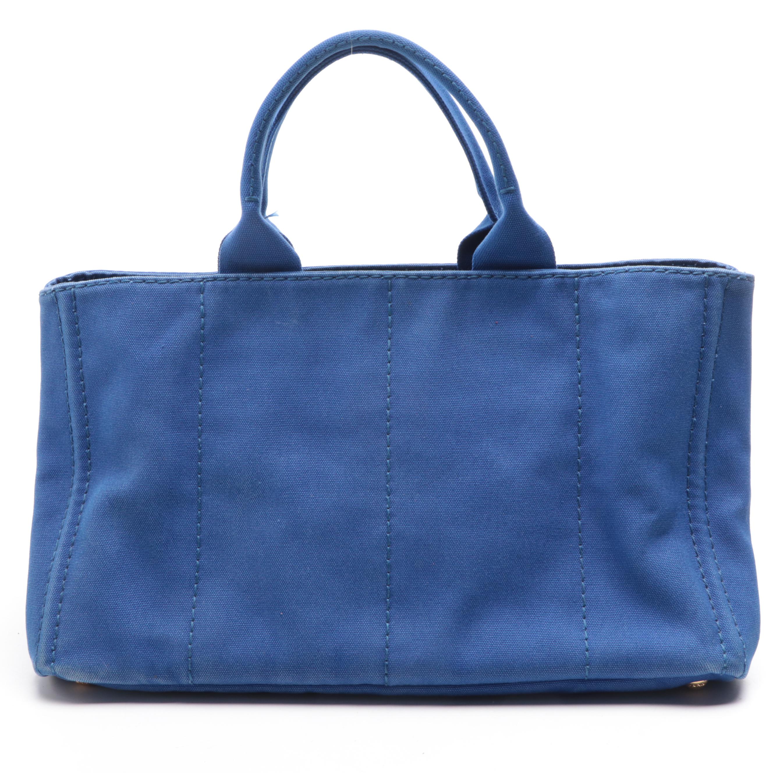 Prada Canapa Logo Tote Bag in Cobalt Blue Canvas