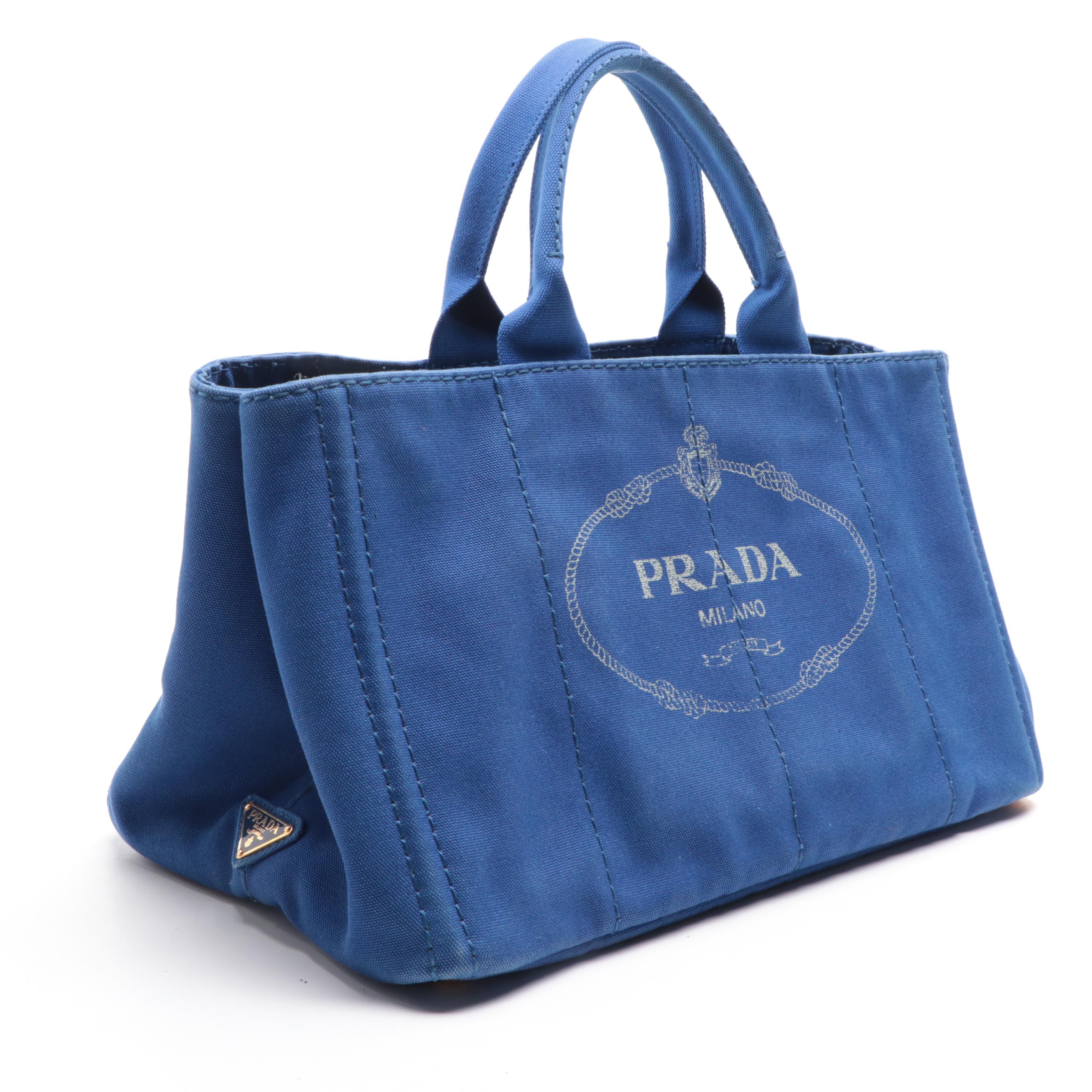 Prada Canapa Logo Tote Bag in Cobalt Blue Canvas