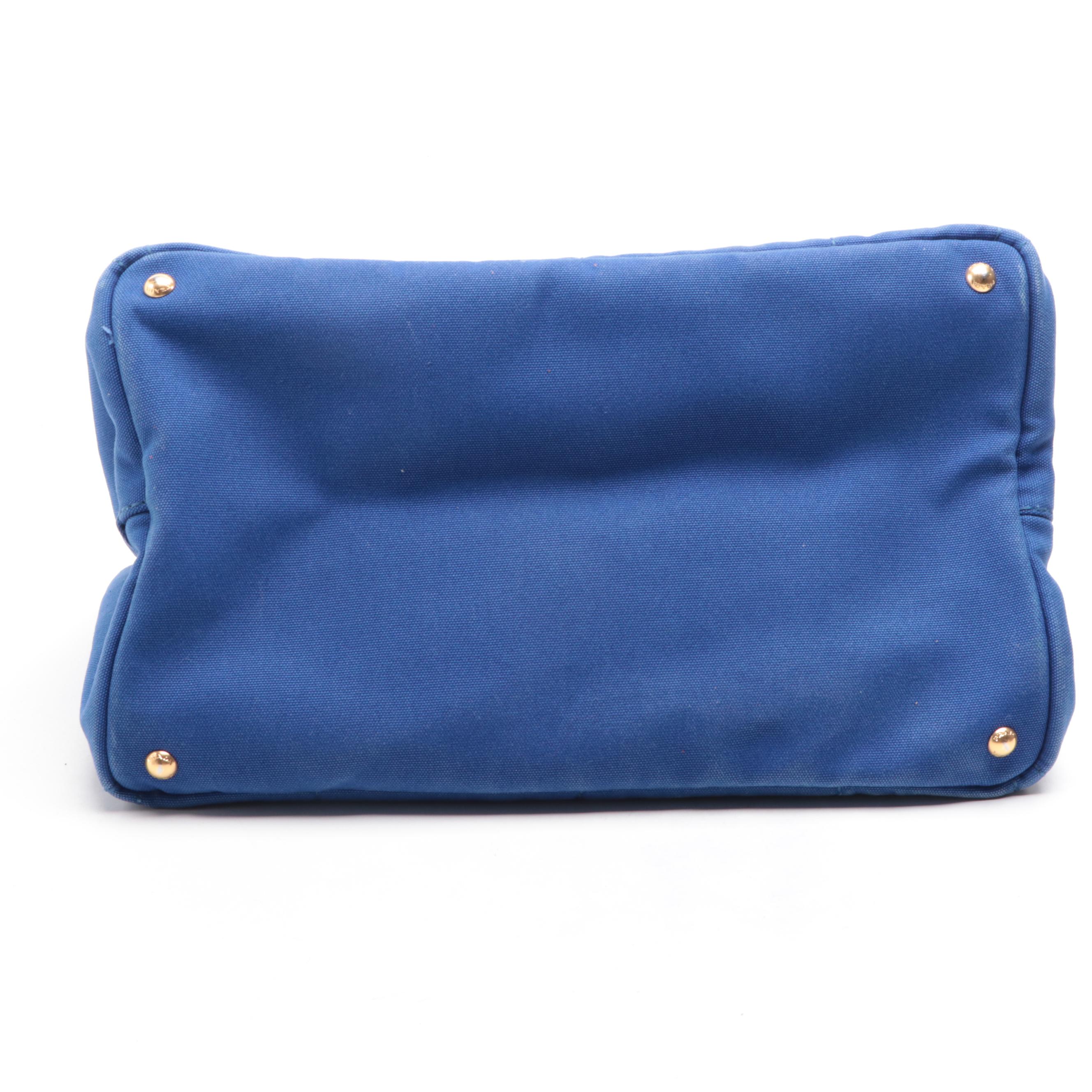 Prada Canapa Logo Tote Bag in Cobalt Blue Canvas