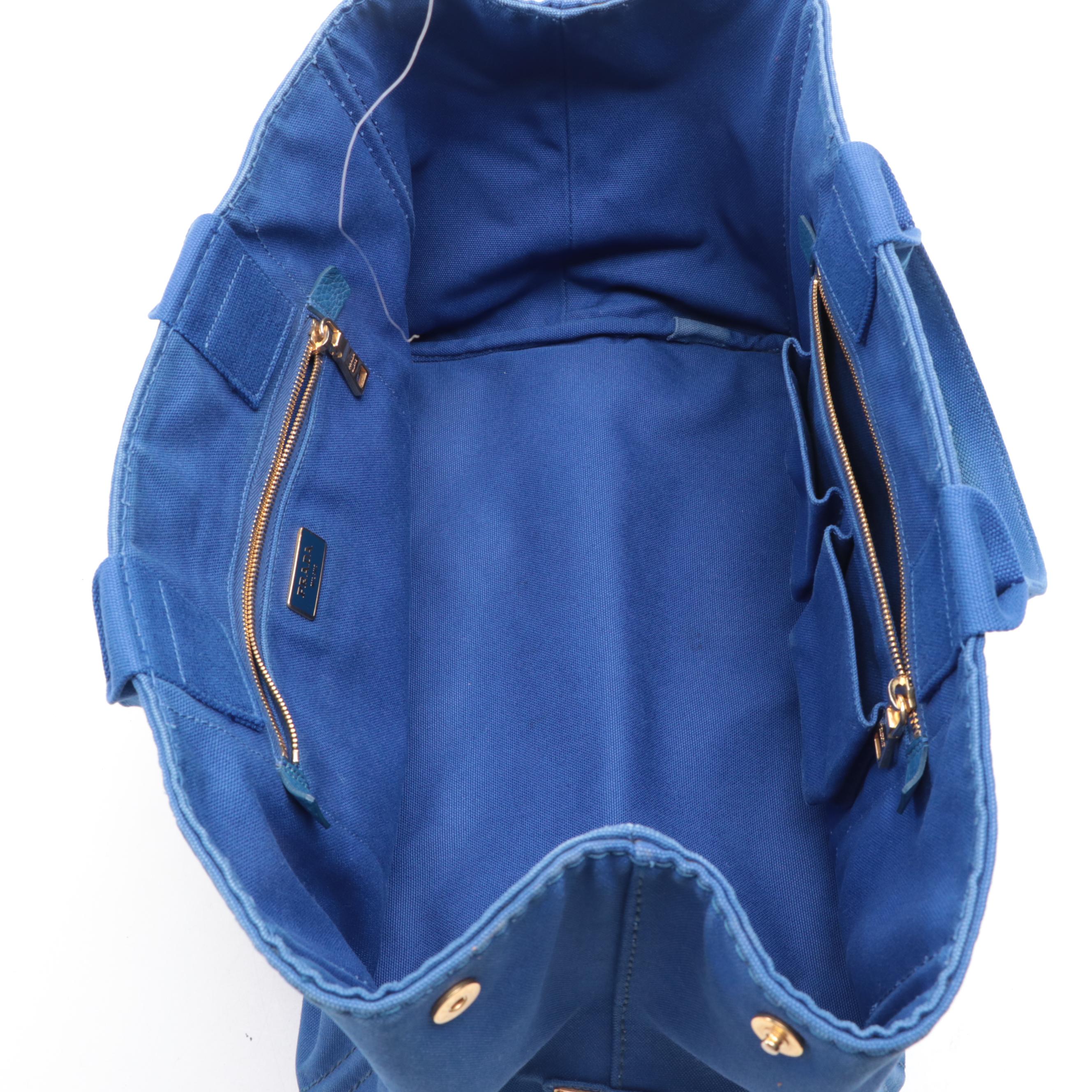 Prada Canapa Logo Tote Bag in Cobalt Blue Canvas