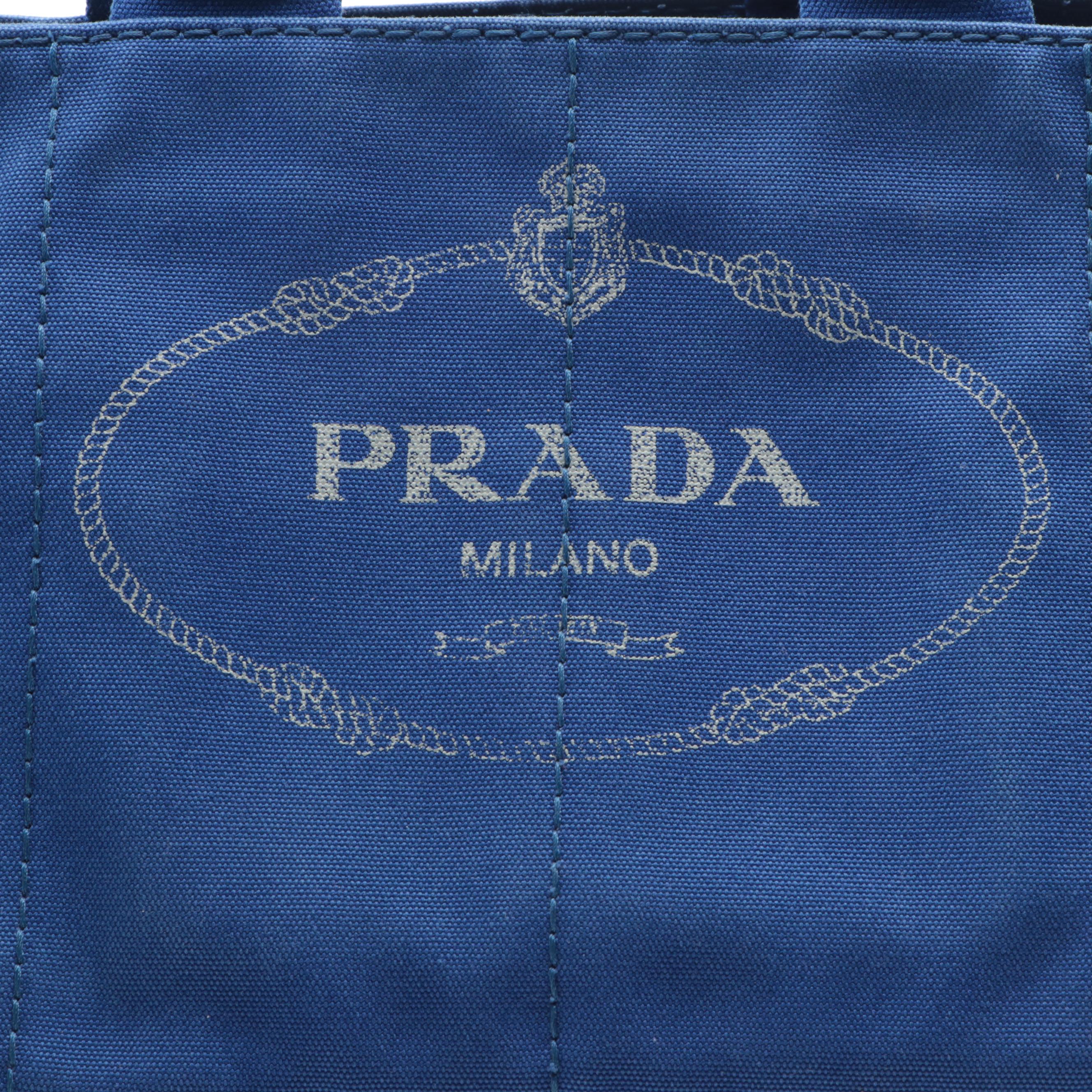 Prada Canapa Logo Tote Bag in Cobalt Blue Canvas