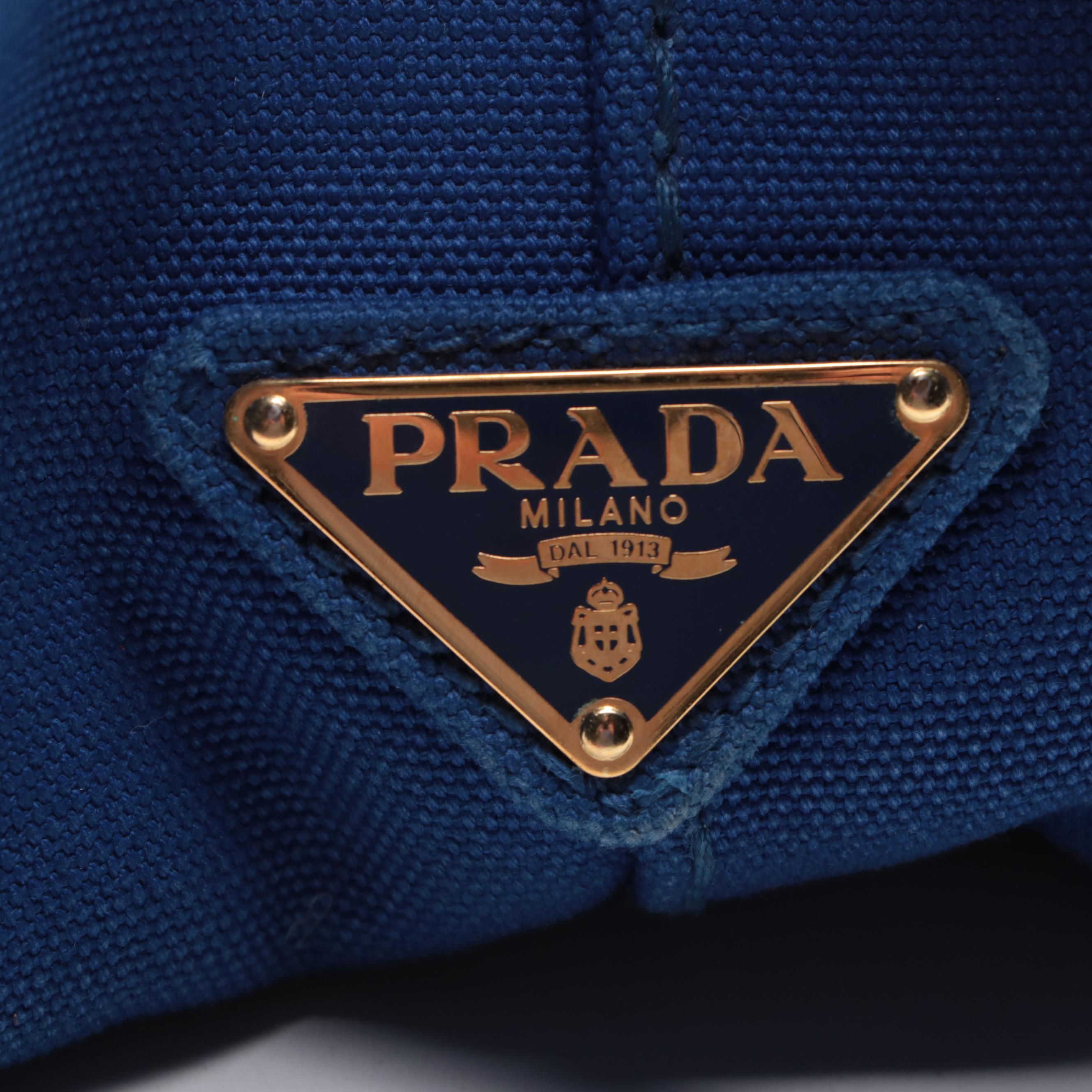Prada Canapa Logo Tote Bag in Cobalt Blue Canvas