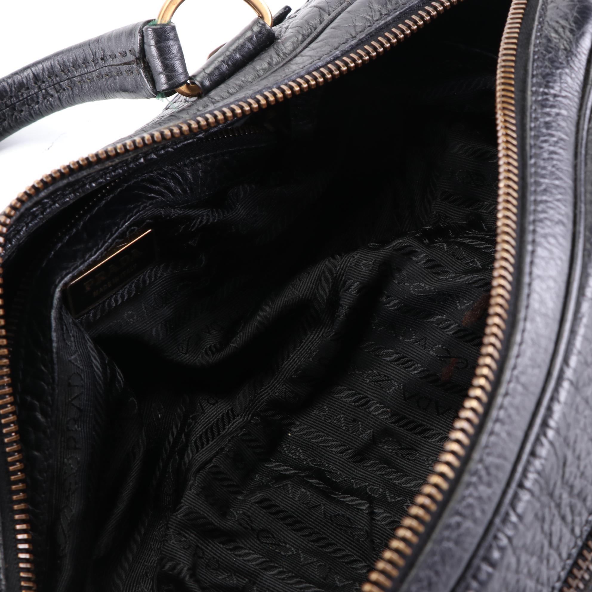 Prada Shoulder Bag in Tessuto Nylon and Black Grained Leather