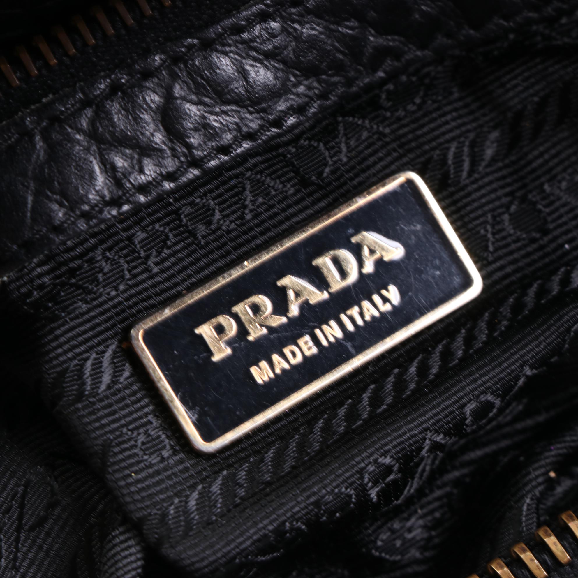 Prada Shoulder Bag in Tessuto Nylon and Black Grained Leather