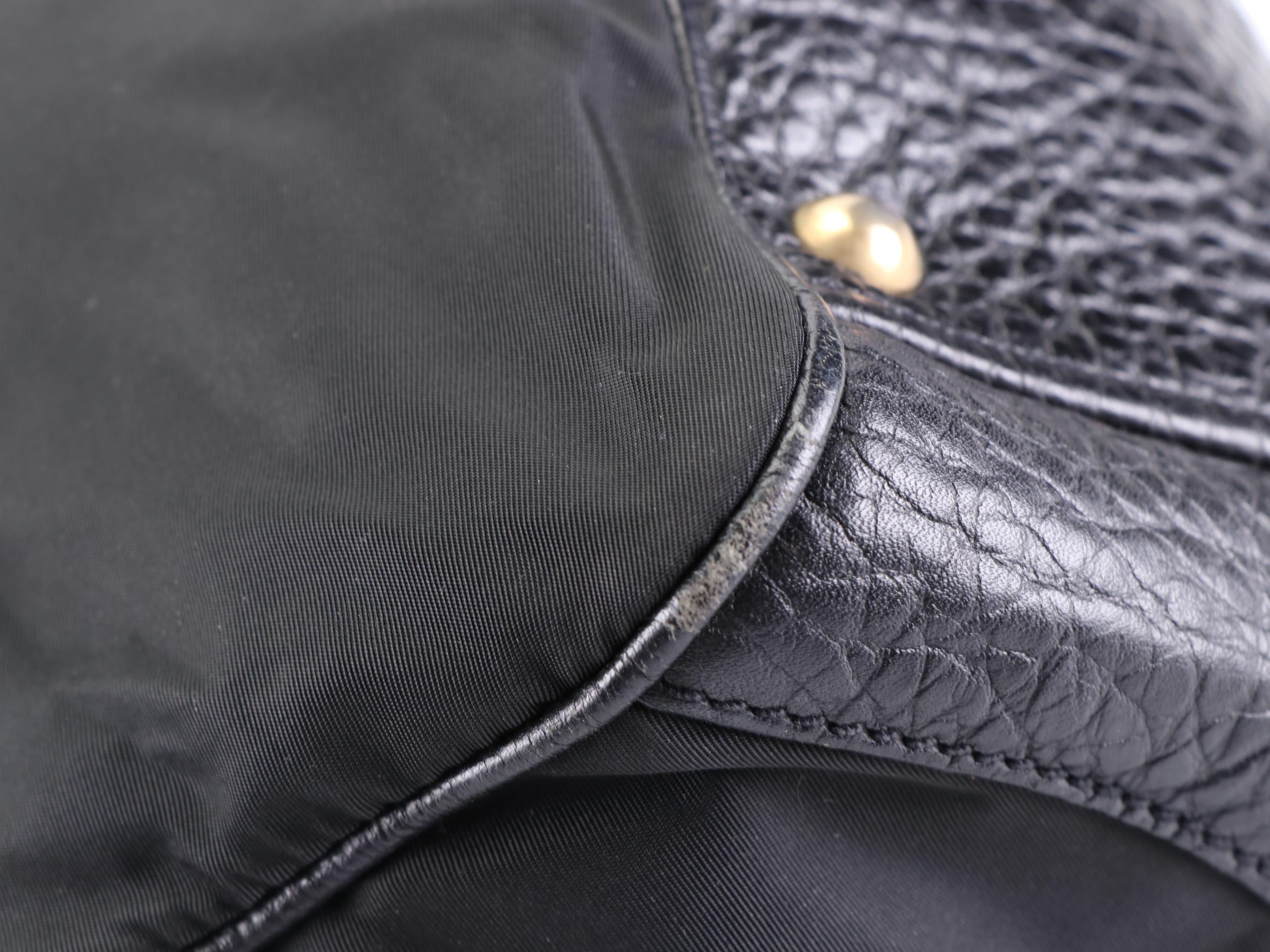 Prada Shoulder Bag in Tessuto Nylon and Black Grained Leather