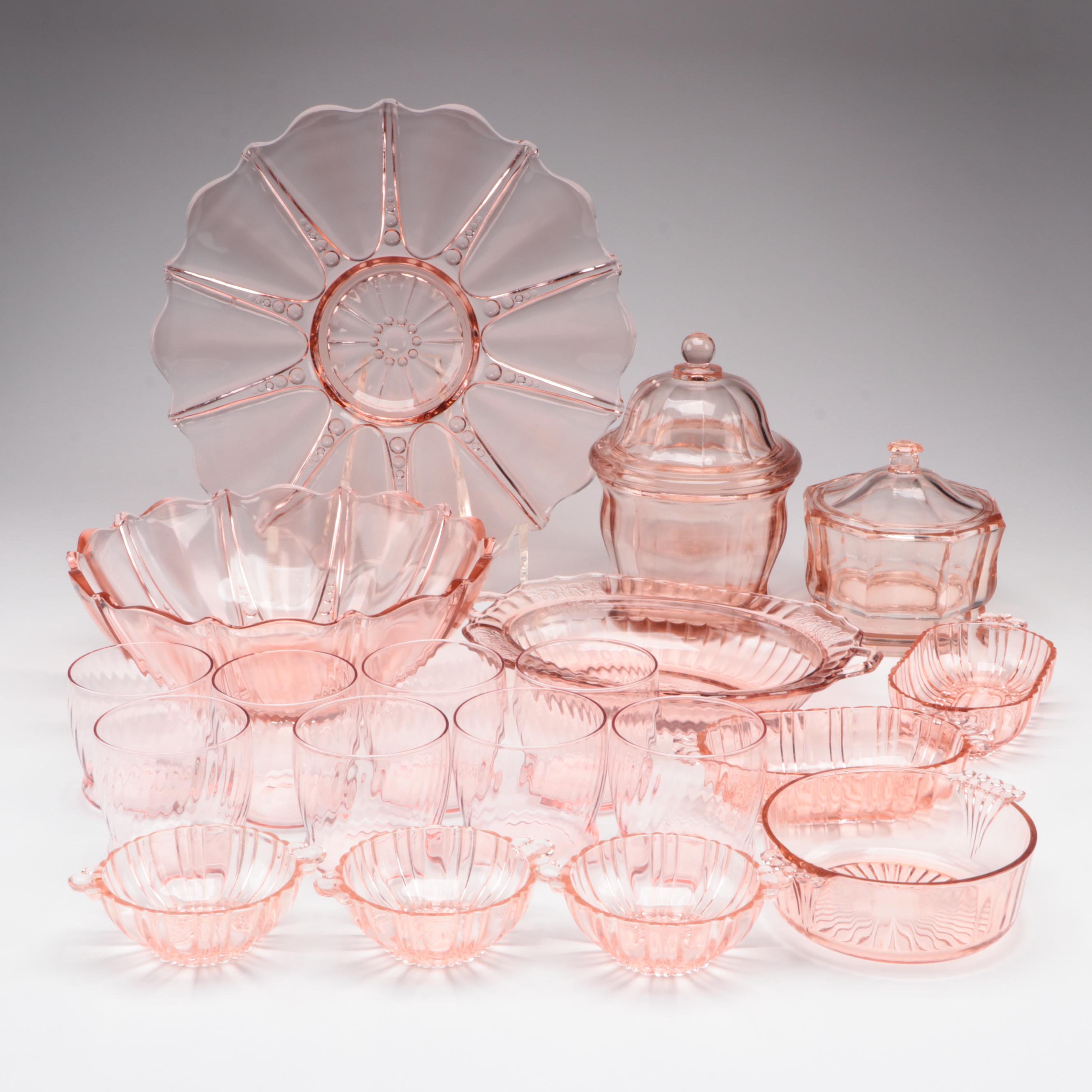 Anchor Hocking "Oyster and Pearl" and Other Pink Depression Glass Tableware