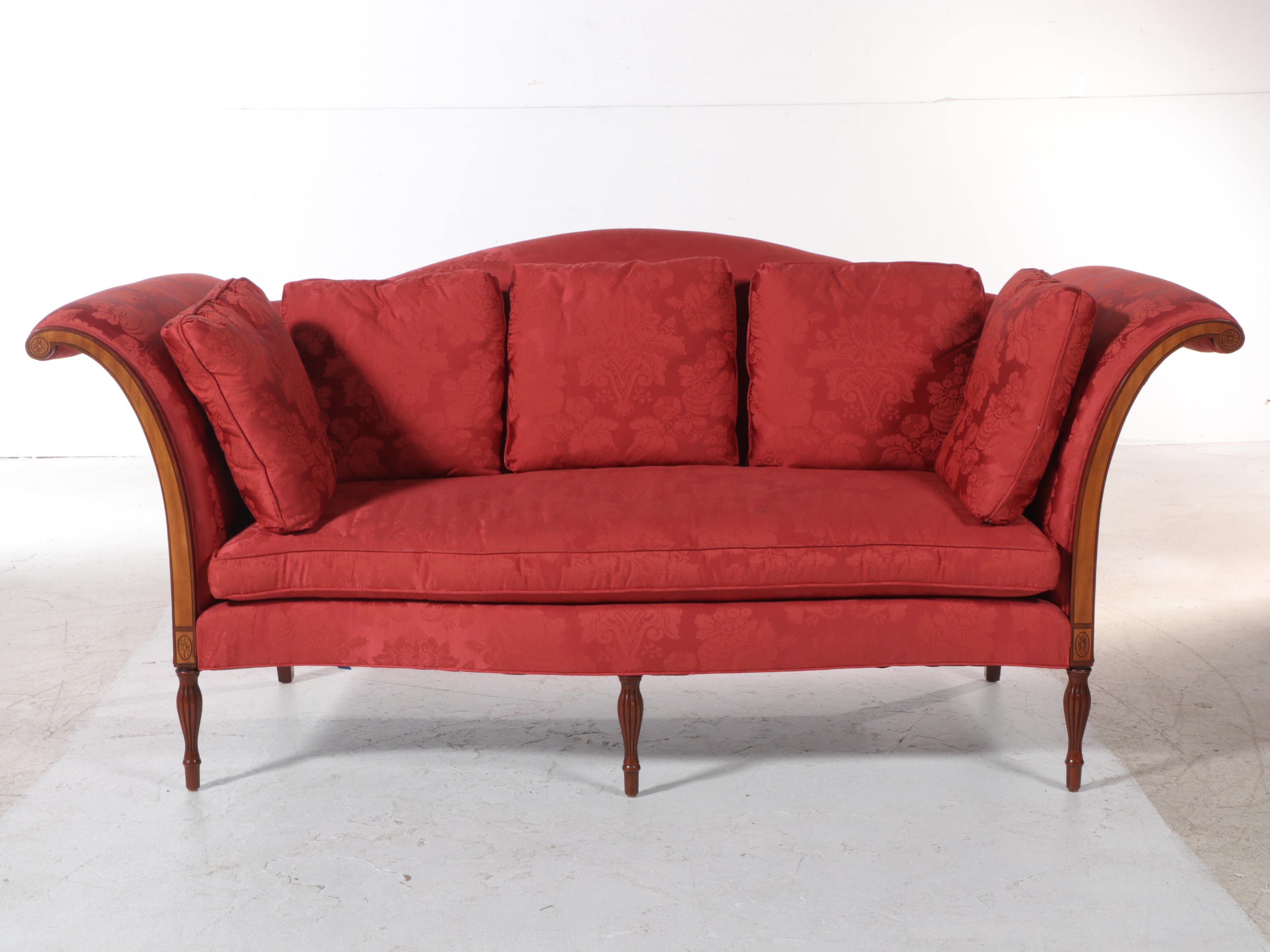 Southwood Federal Style Mahogany, Marquetry, and Custom-Upholstered Sofa