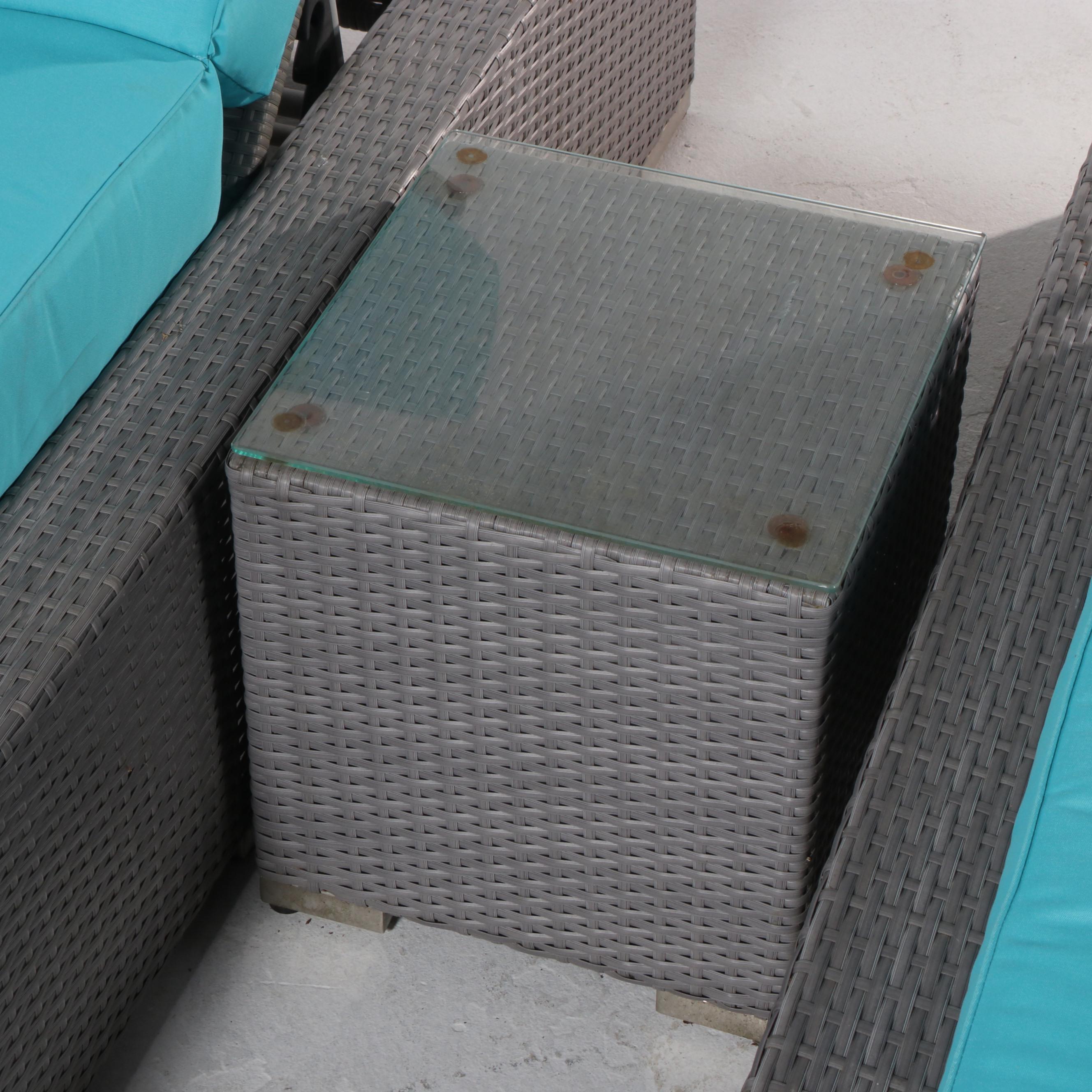Ohana Depot Outdoor Wicker Patio Furniture with Turquoise and Gray Cushion Set
