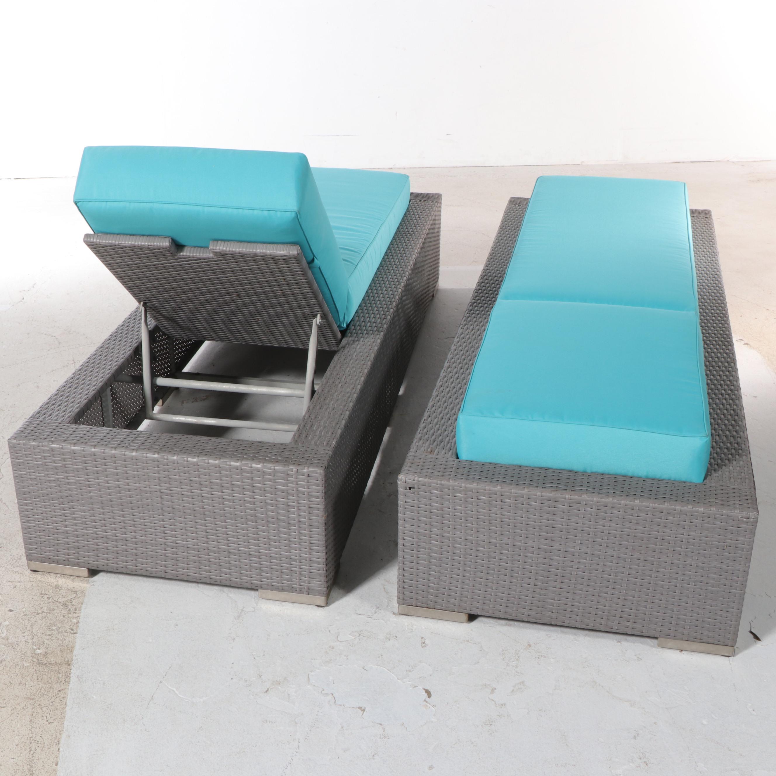 Ohana Depot Outdoor Wicker Patio Furniture with Turquoise and Gray Cushion Set