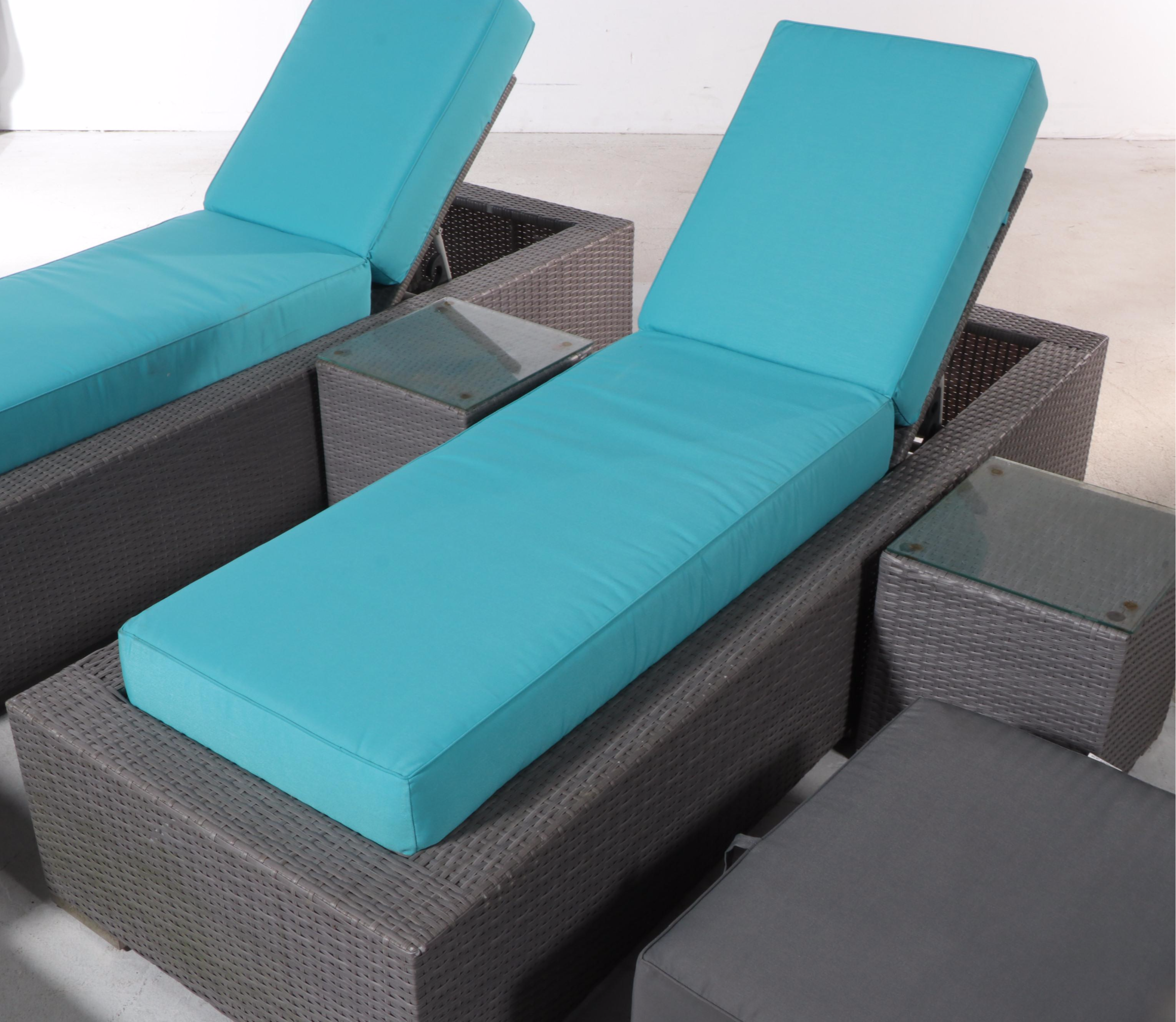 Ohana Depot Outdoor Wicker Patio Furniture with Turquoise and Gray Cushion Set