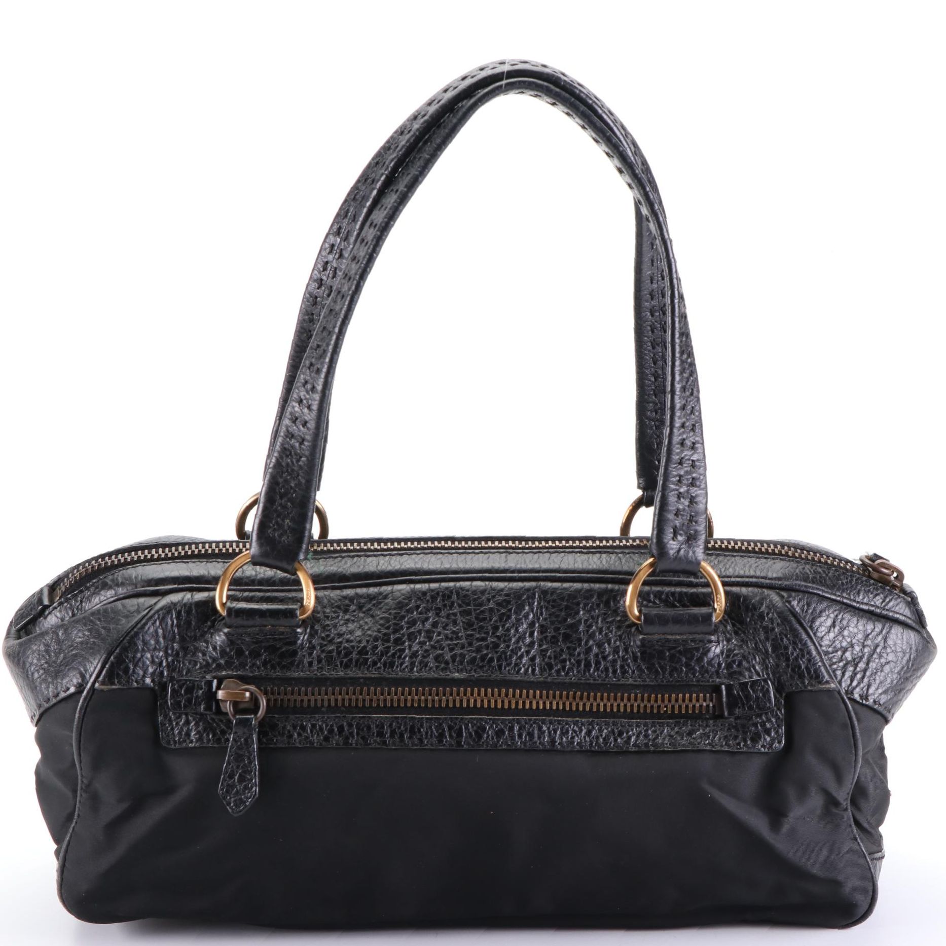Prada Shoulder Bag in Tessuto Nylon and Black Grained Leather