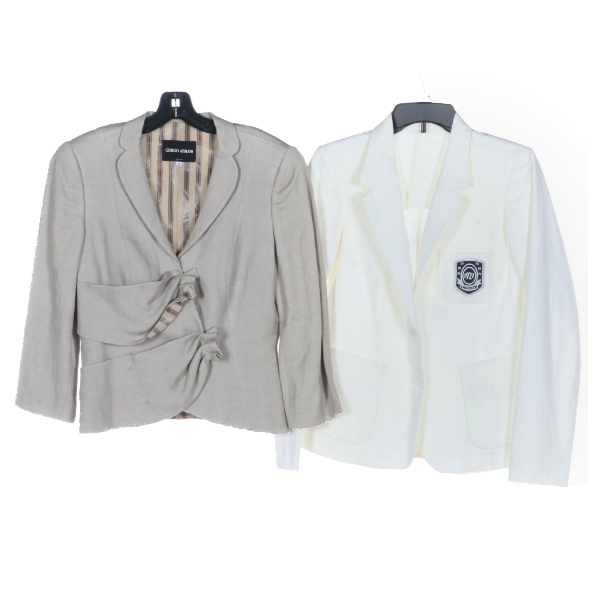 Lacoste Seersucker Patch Blazer and Giorgio Armani Drape Front Linen Blazer