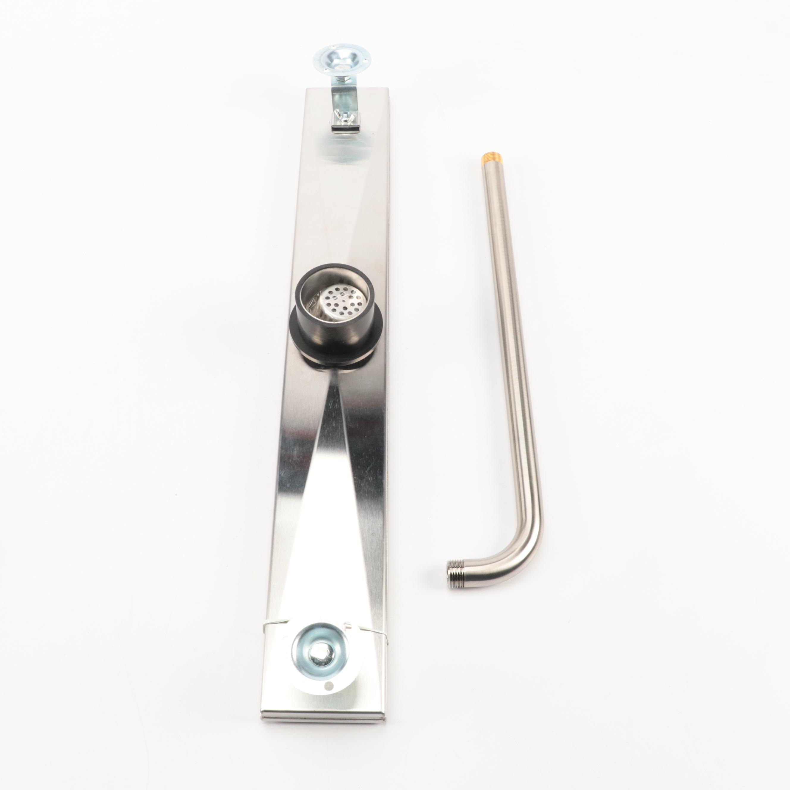 Brushed Nickel Finish Shower System with Rainfall Shower Head and Linear Drain