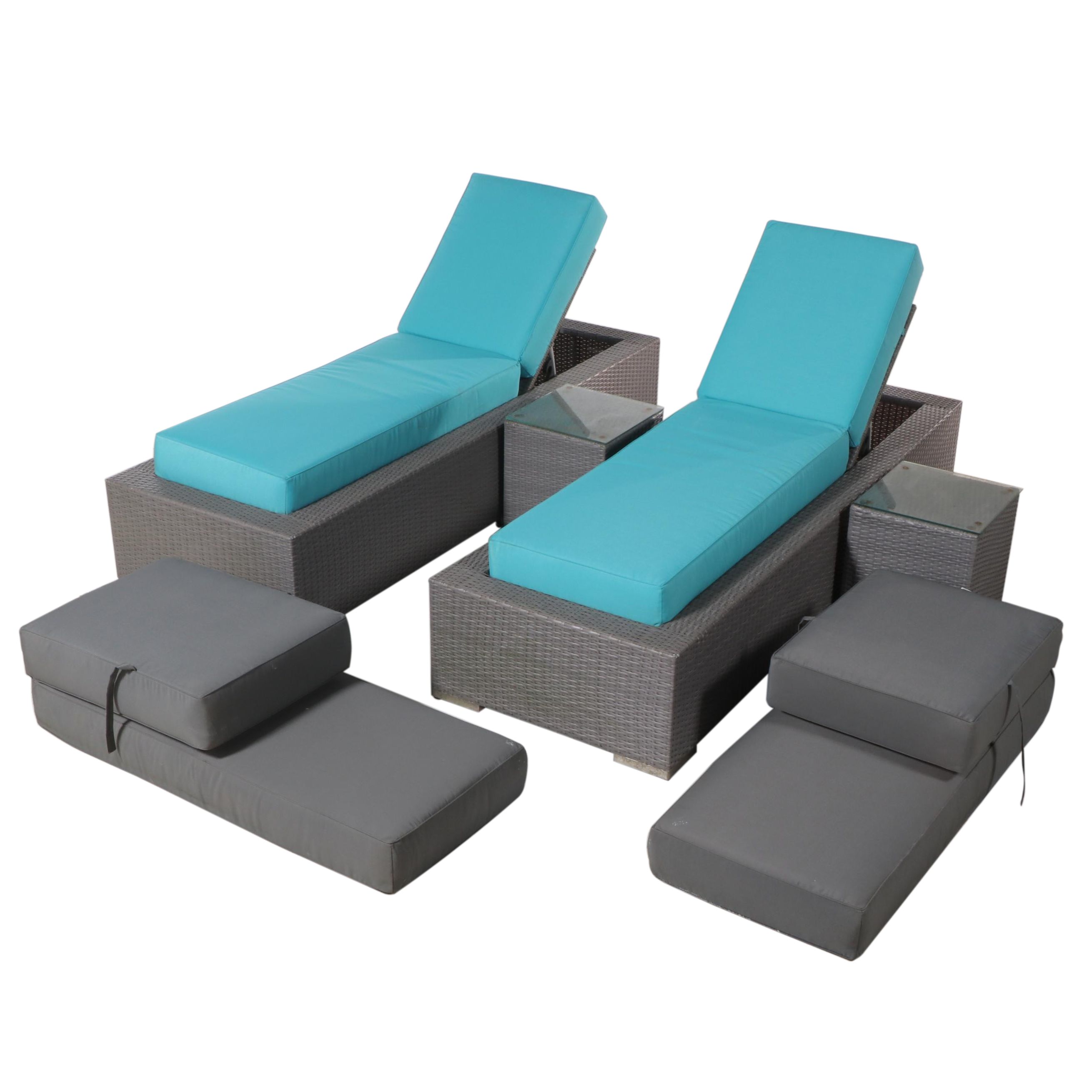Ohana Depot Outdoor Wicker Patio Furniture with Turquoise and Gray Cushion Set