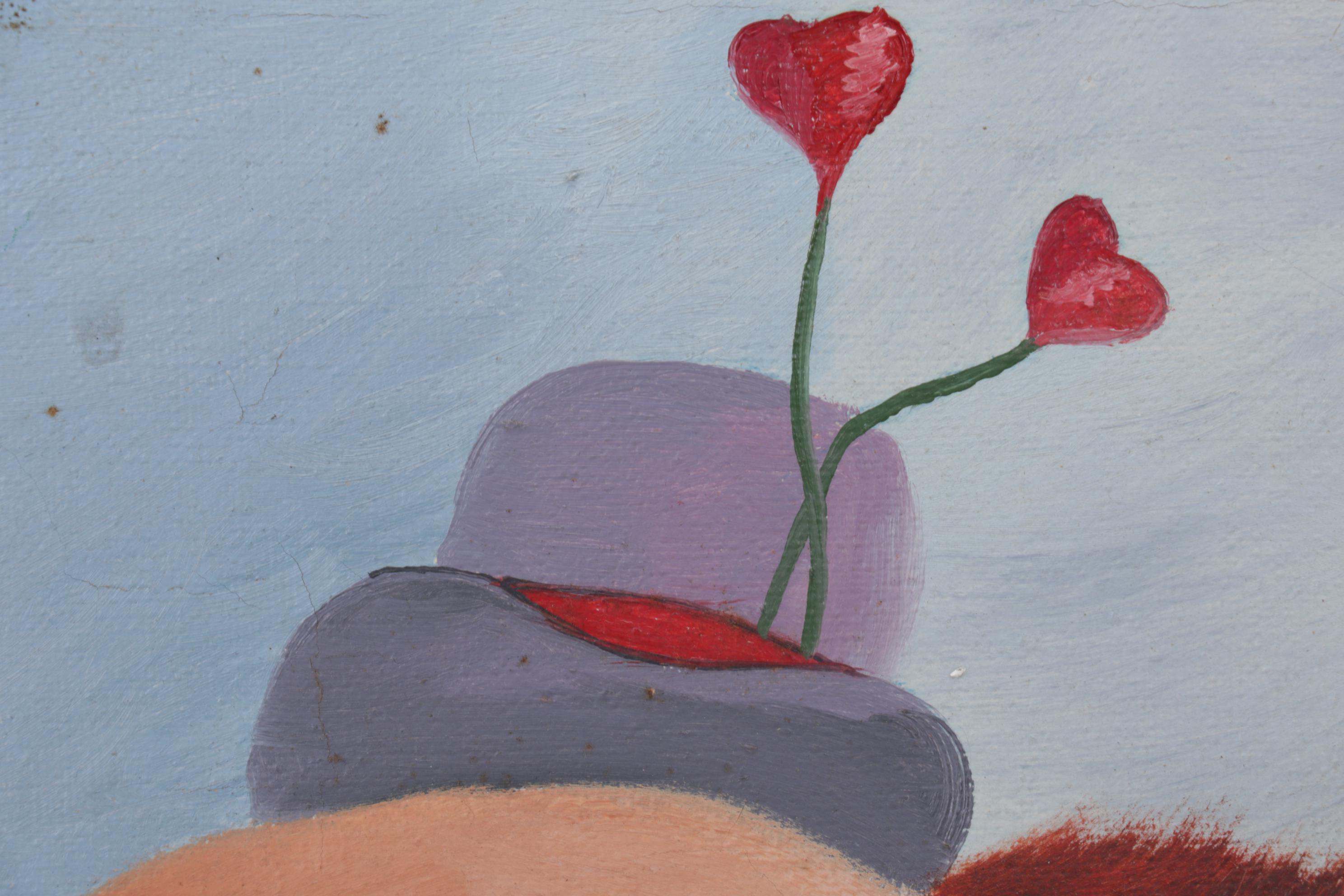 Folk Art Clown Portrait Oil Painting, Circa 1970