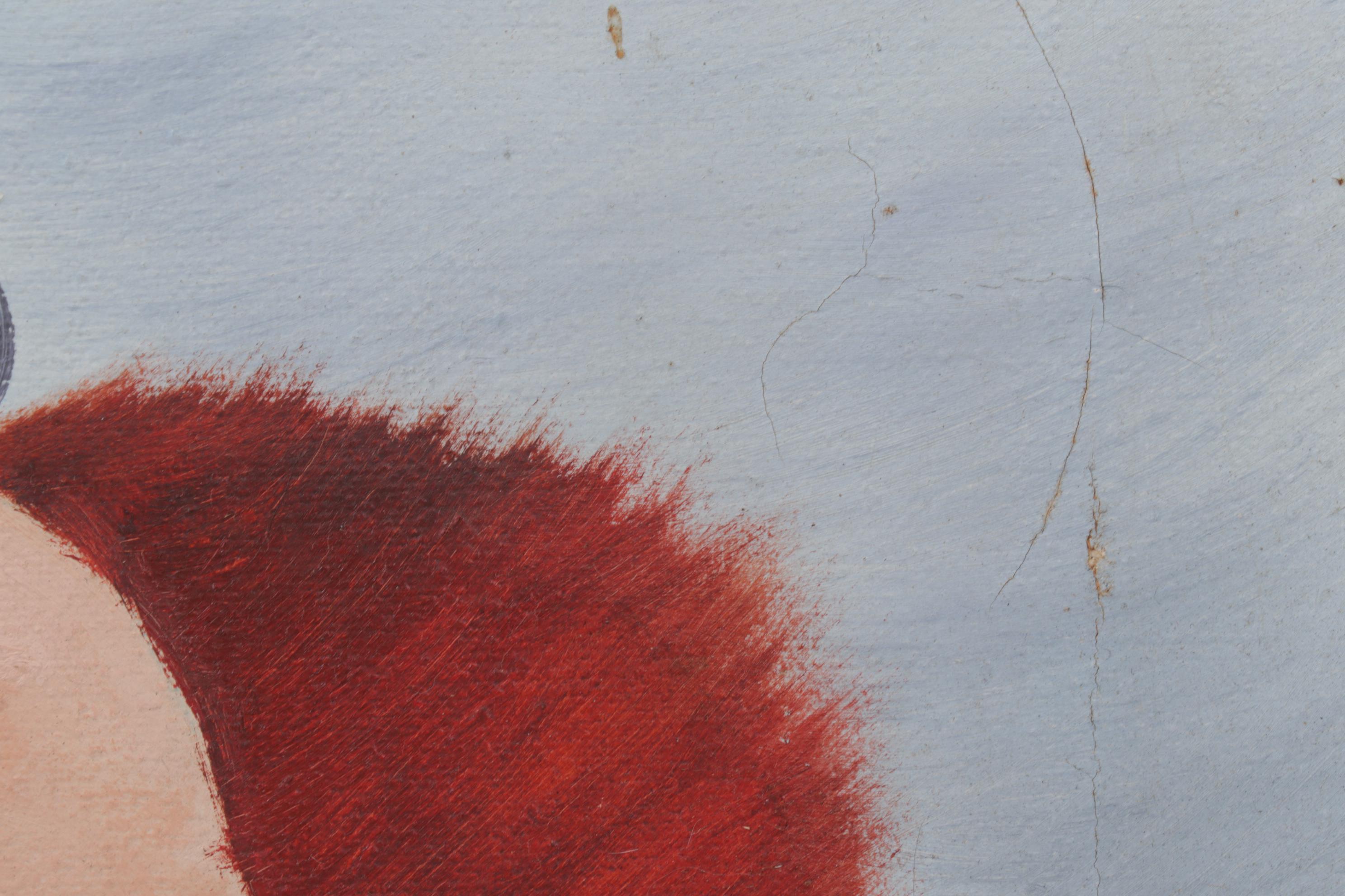 Folk Art Clown Portrait Oil Painting, Circa 1970