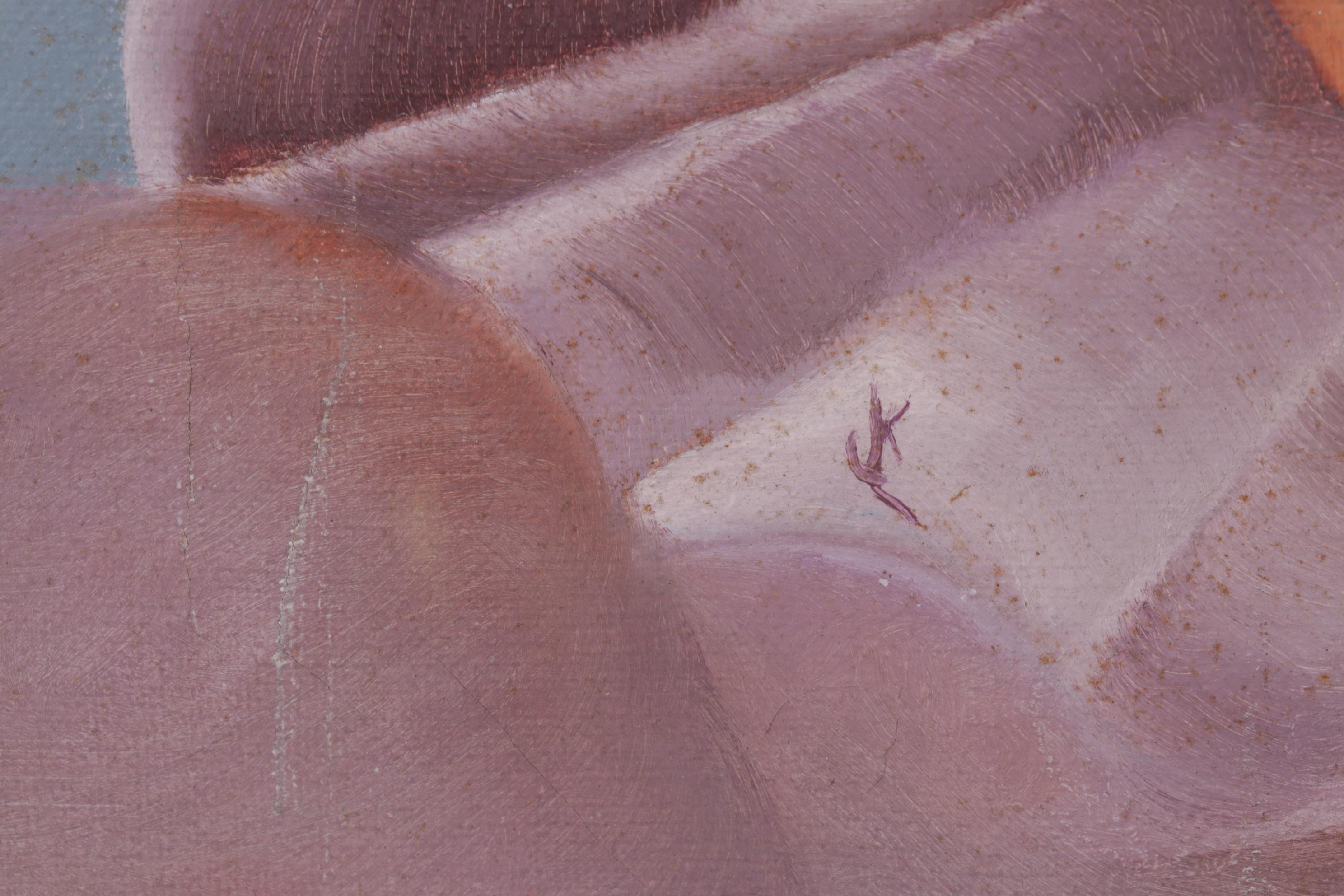 Folk Art Clown Portrait Oil Painting, Circa 1970