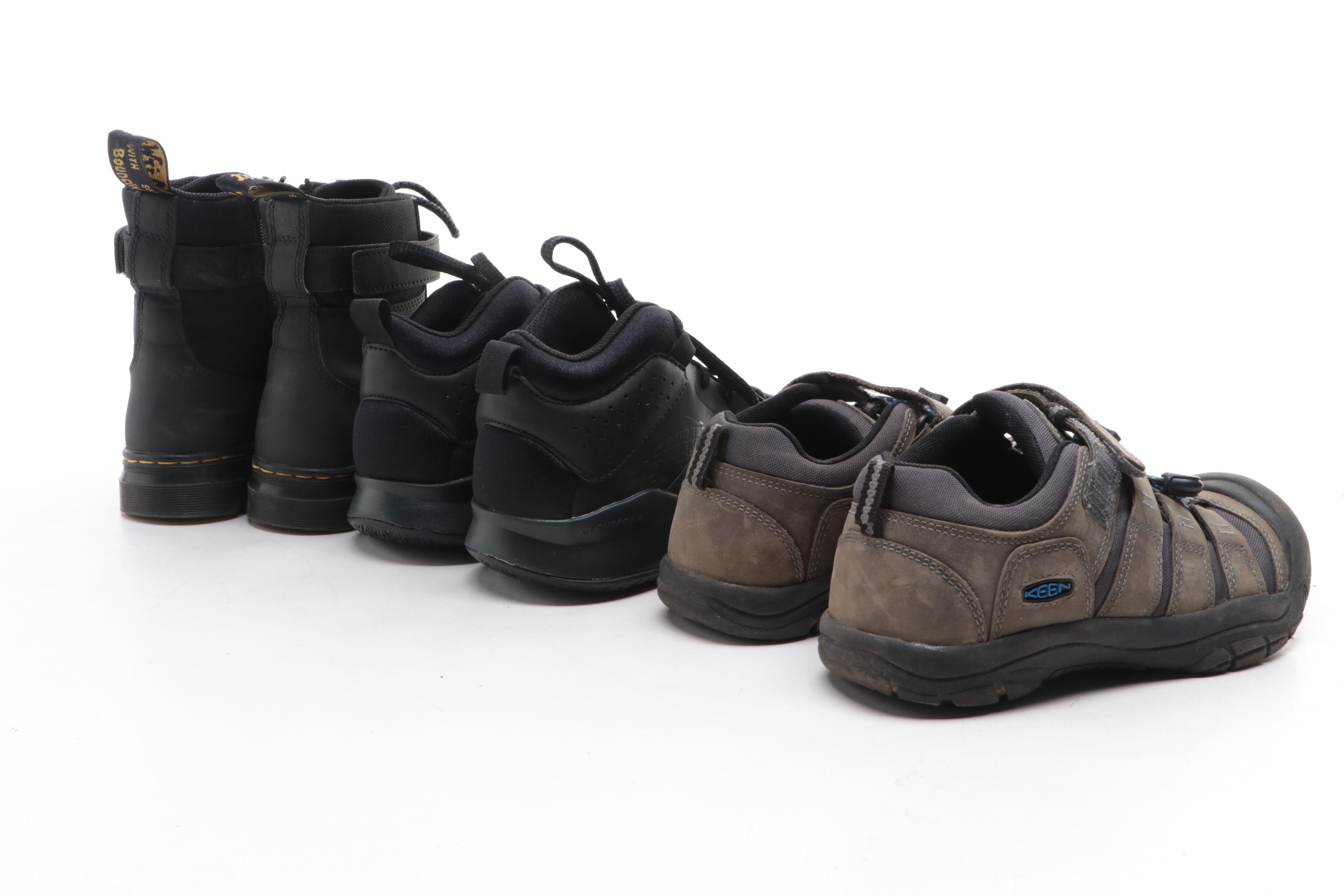 Children's Keen and Doc Martens Hiking Shoes with Adidas Basketball Shoes/Box