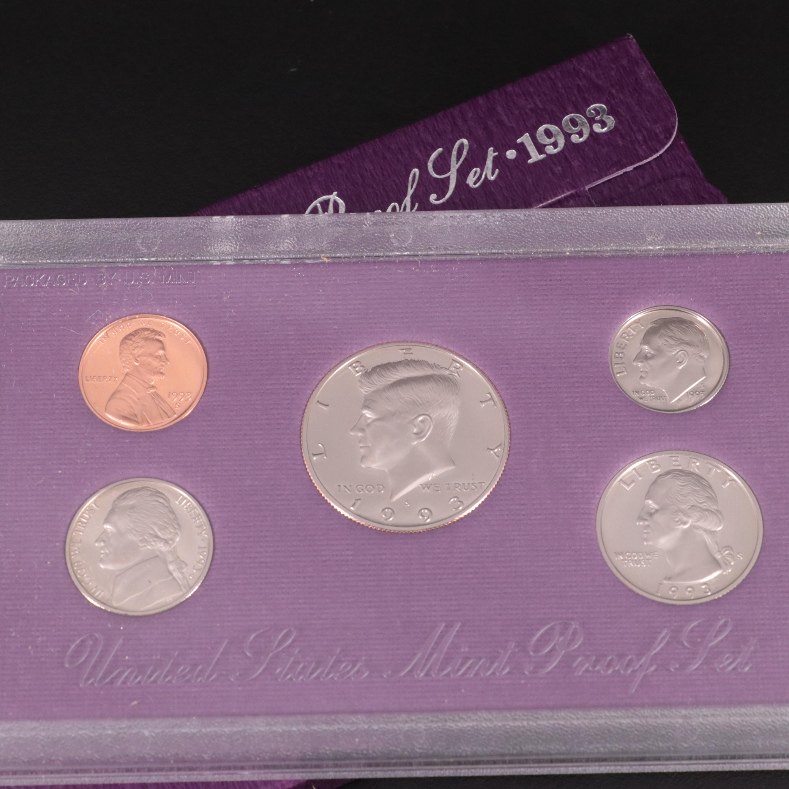 Twenty-Three Different United States Proof Sets 1970-1990 Complete and 1992 & 93