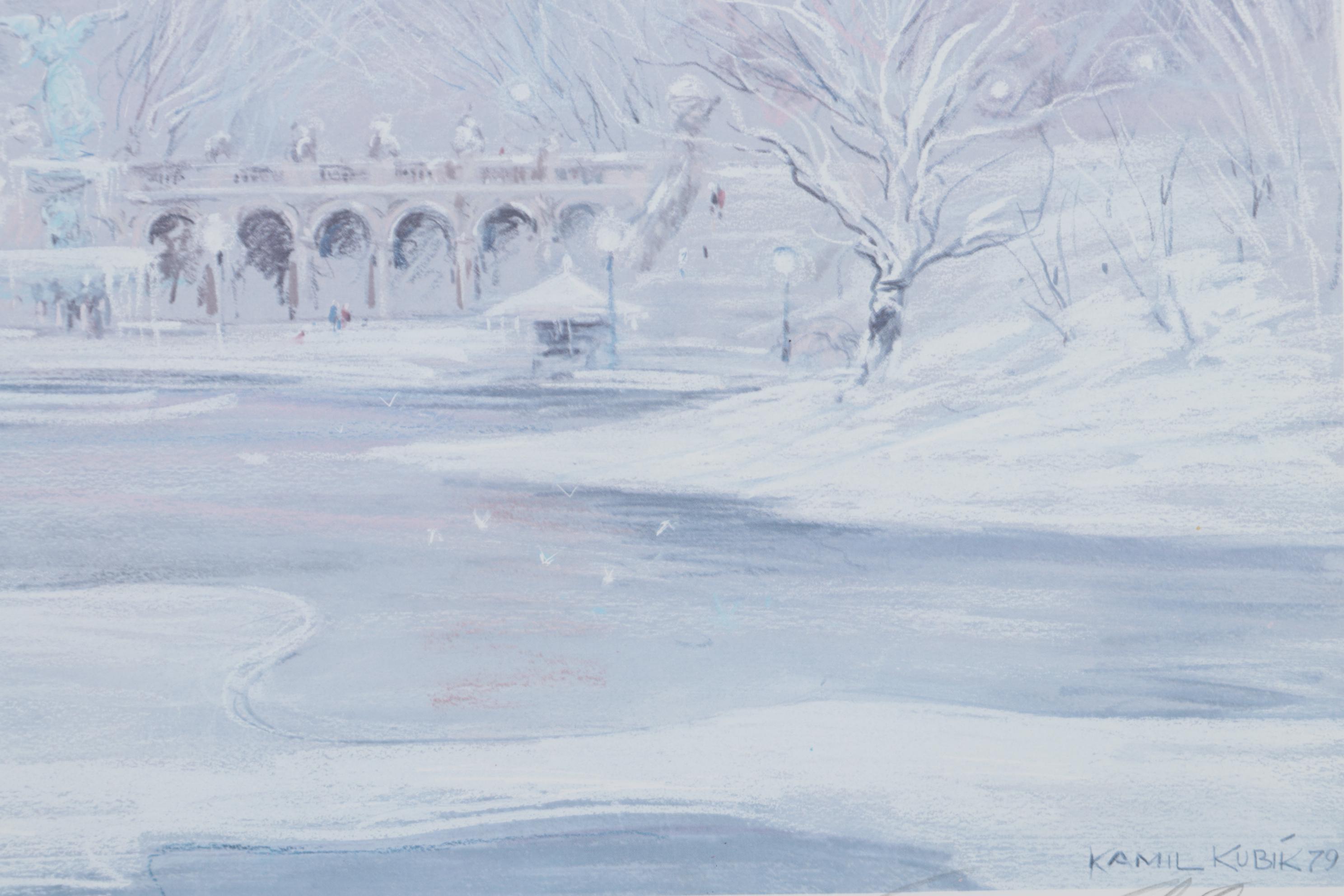 Kamil Kubik Offset Lithograph of Central Park in Winter, Late 20th Century