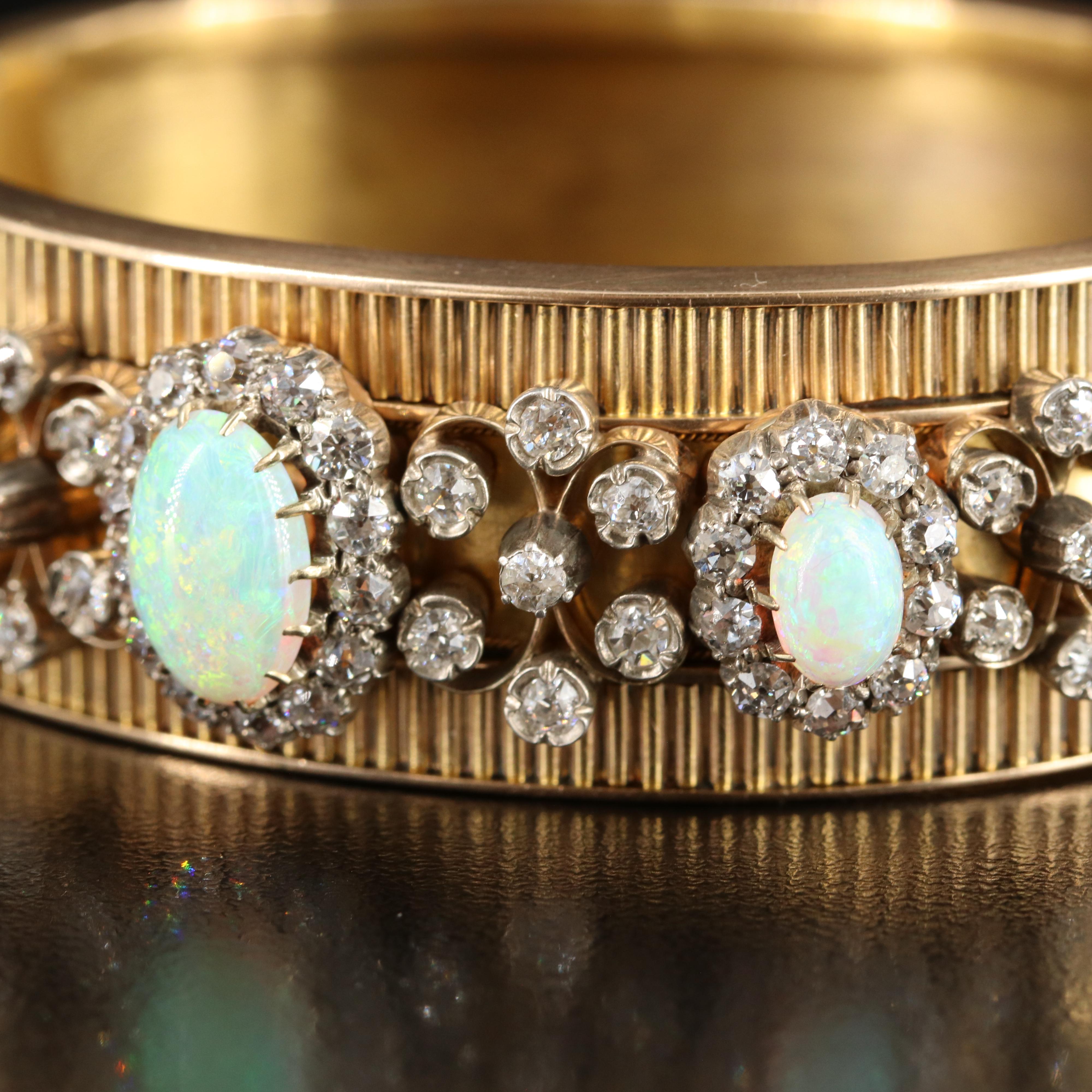 Victorian 14K Opal and 2.60 CTW Diamond Wide Bracelet with Fluted Accents
