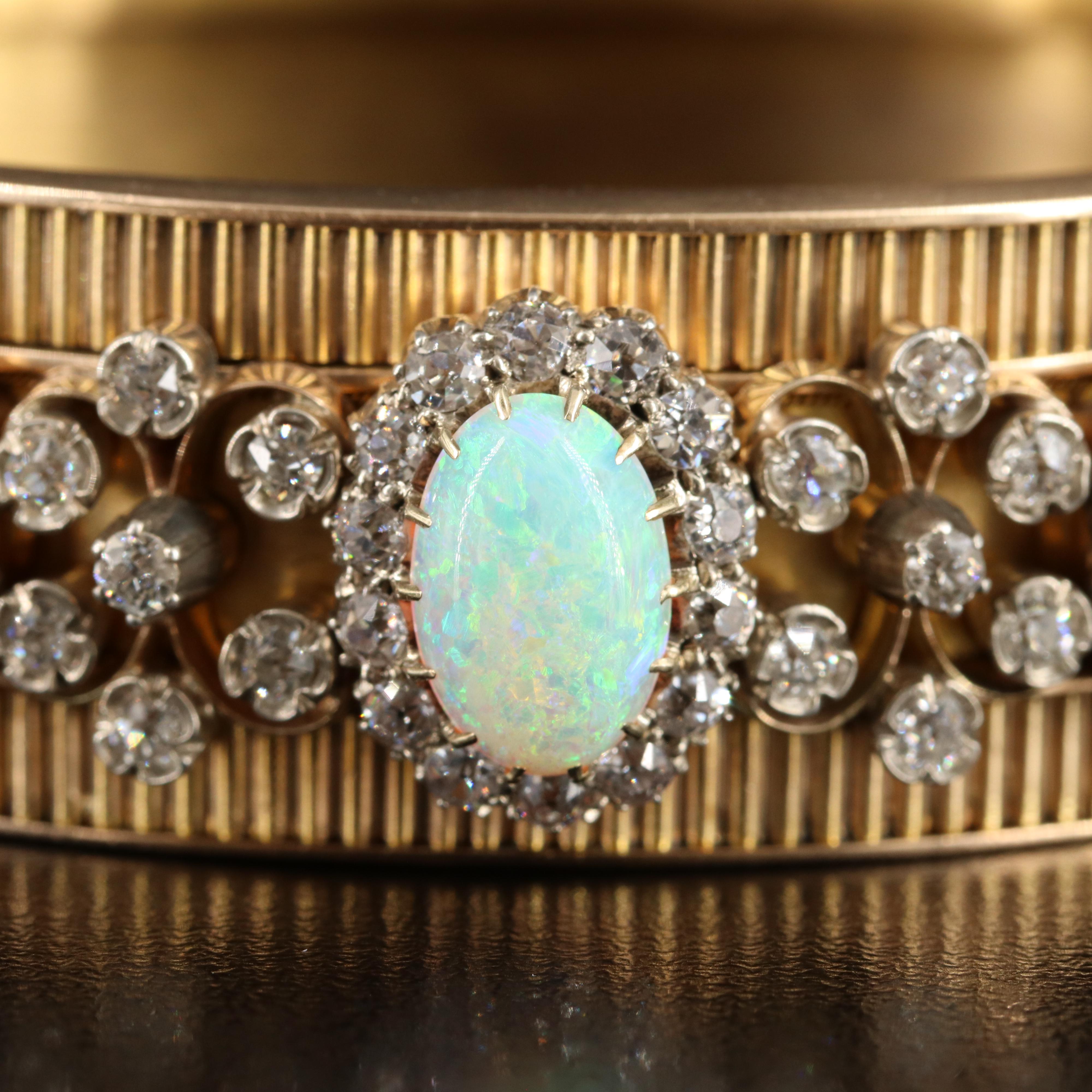 Victorian 14K Opal and 2.60 CTW Diamond Wide Bracelet with Fluted Accents