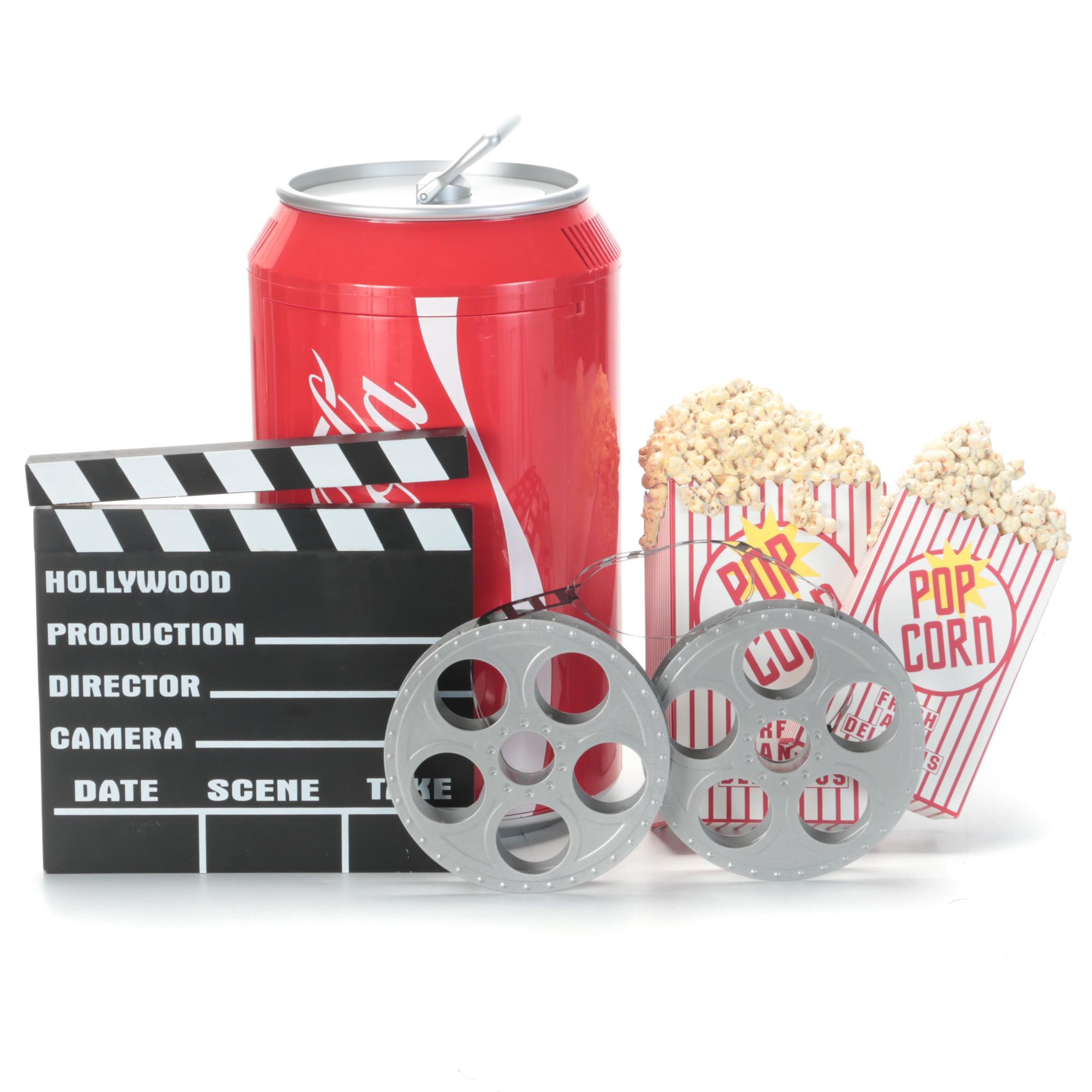 Movie Reels, Plastic Coca Cola Fridge with Popcorn and Clapperboard Props