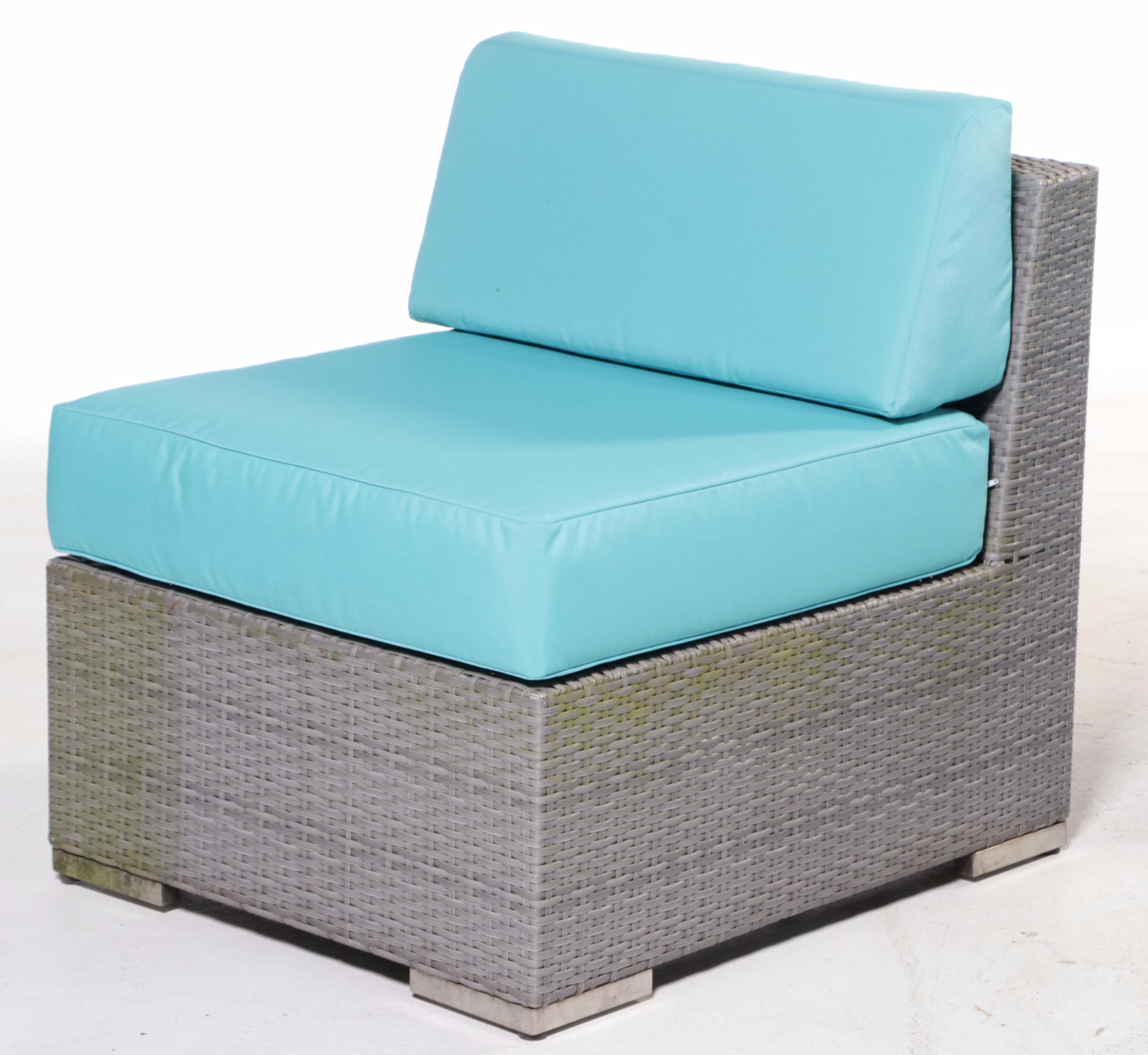 Ohana Depot Outdoor Wicker Patio Furniture with Turquoise and Gray Cushion Set