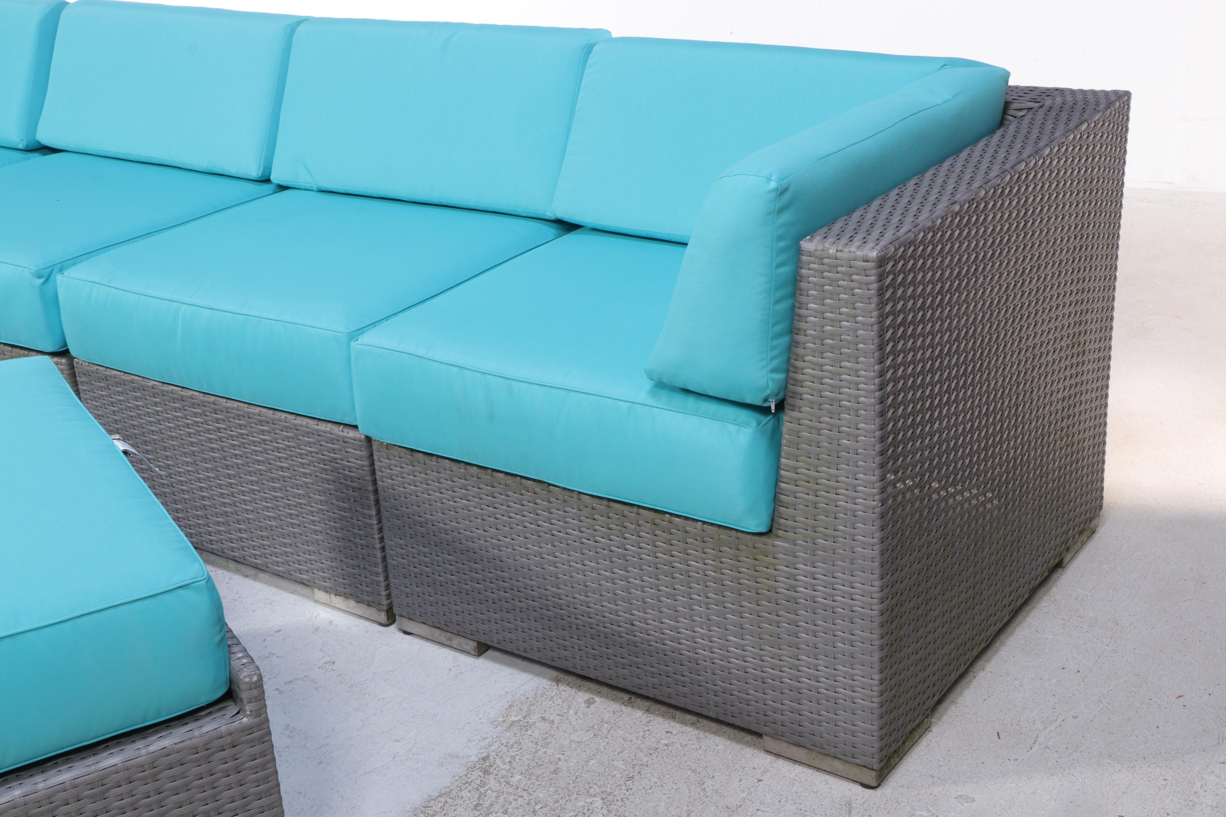 Ohana Depot Outdoor Wicker Patio Furniture With Turquoise and Grey Cushion Set