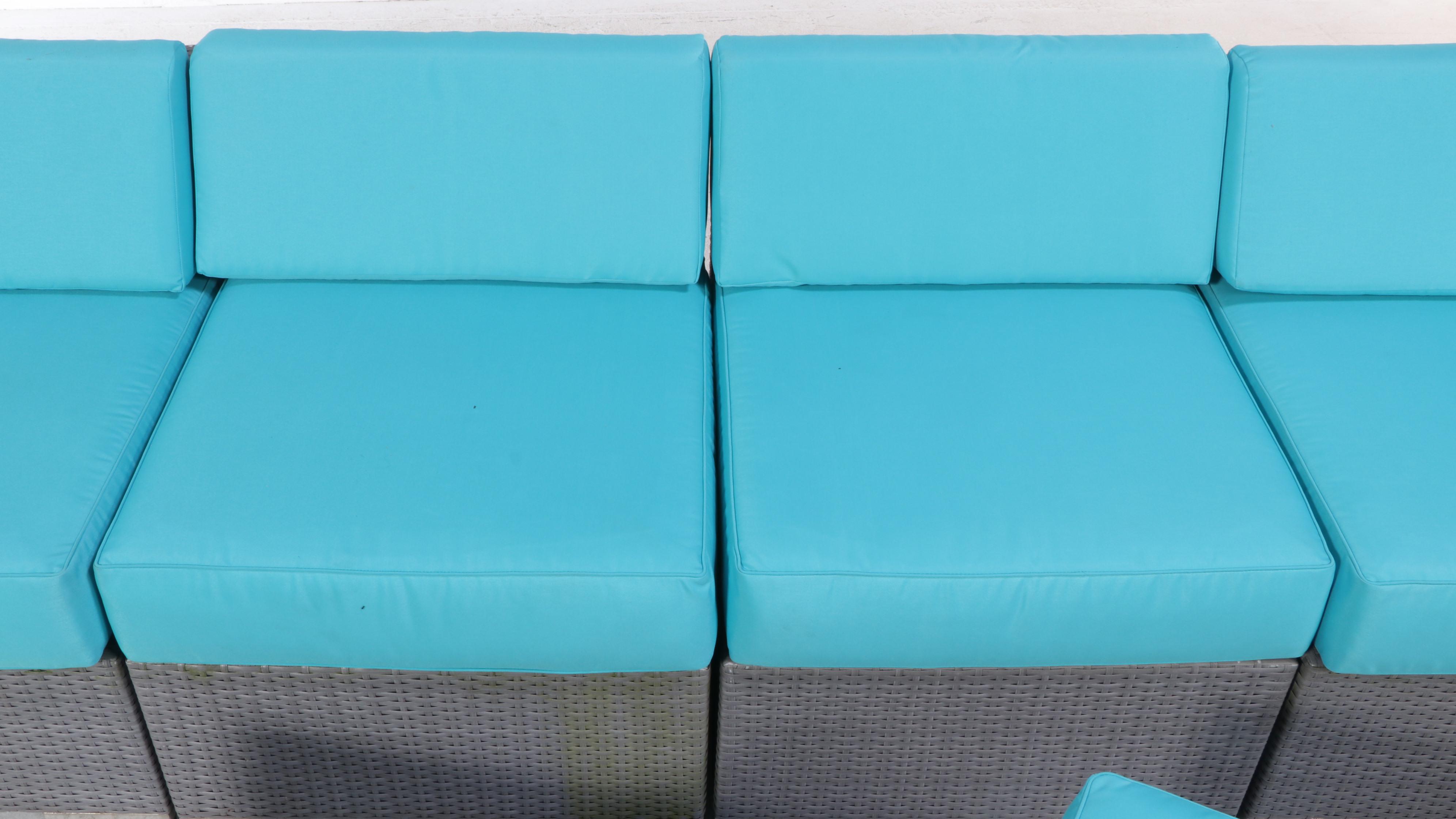 Ohana Depot Outdoor Wicker Patio Furniture With Turquoise and Grey Cushion Set