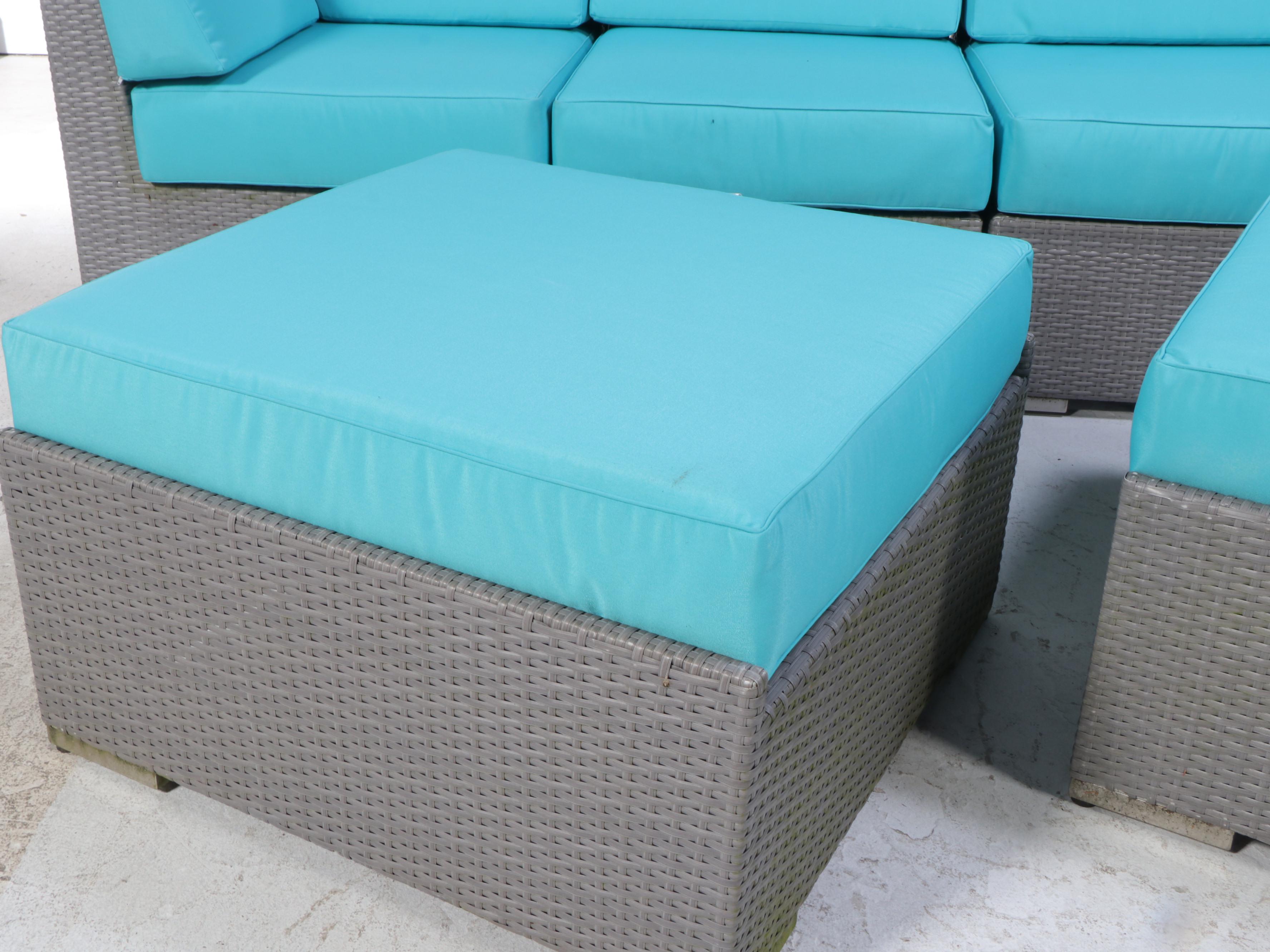 Ohana Depot Outdoor Wicker Patio Furniture With Turquoise and Grey Cushion Set