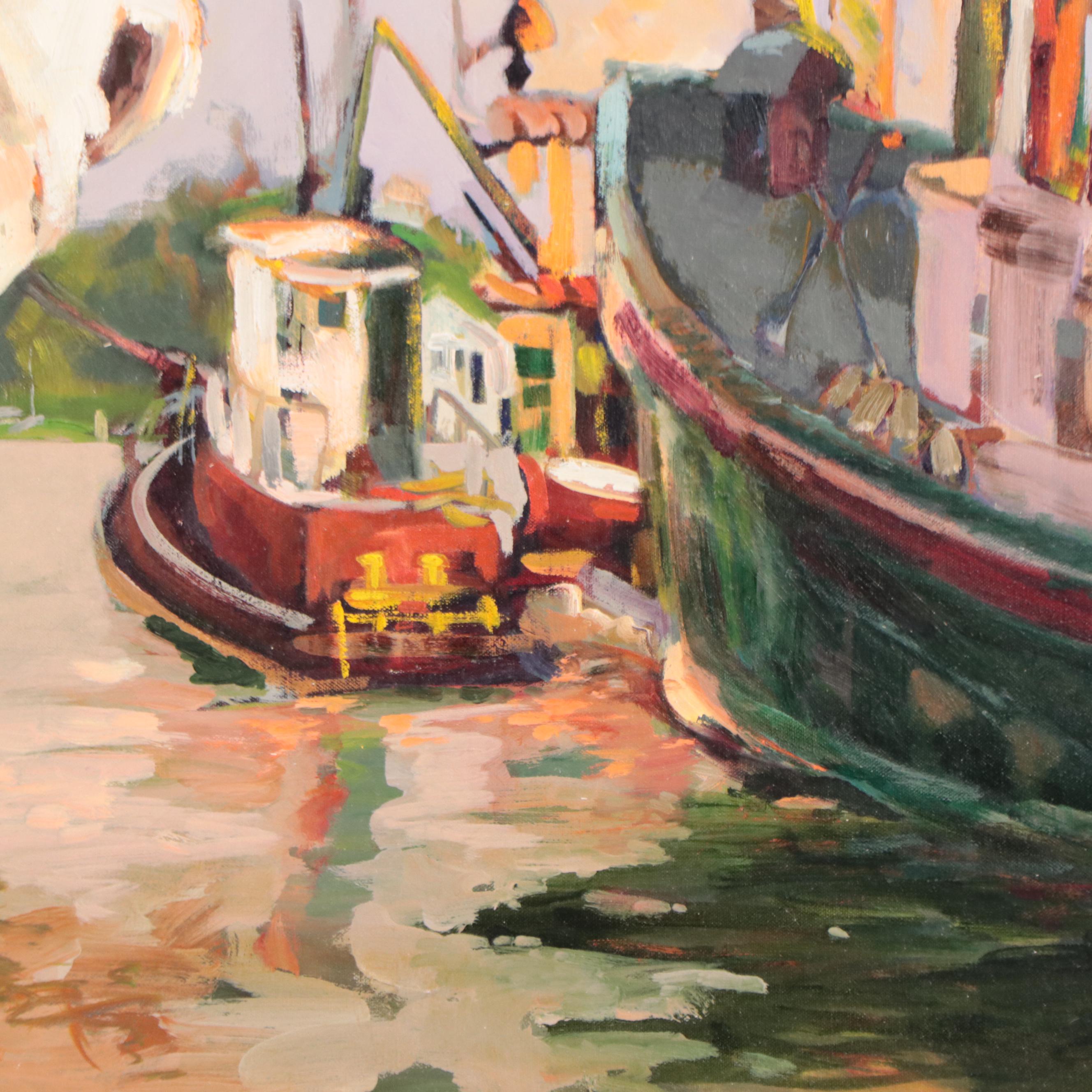 Gail "Gaia" Morrison Impressionist Style Harbor Scene Oil Painting