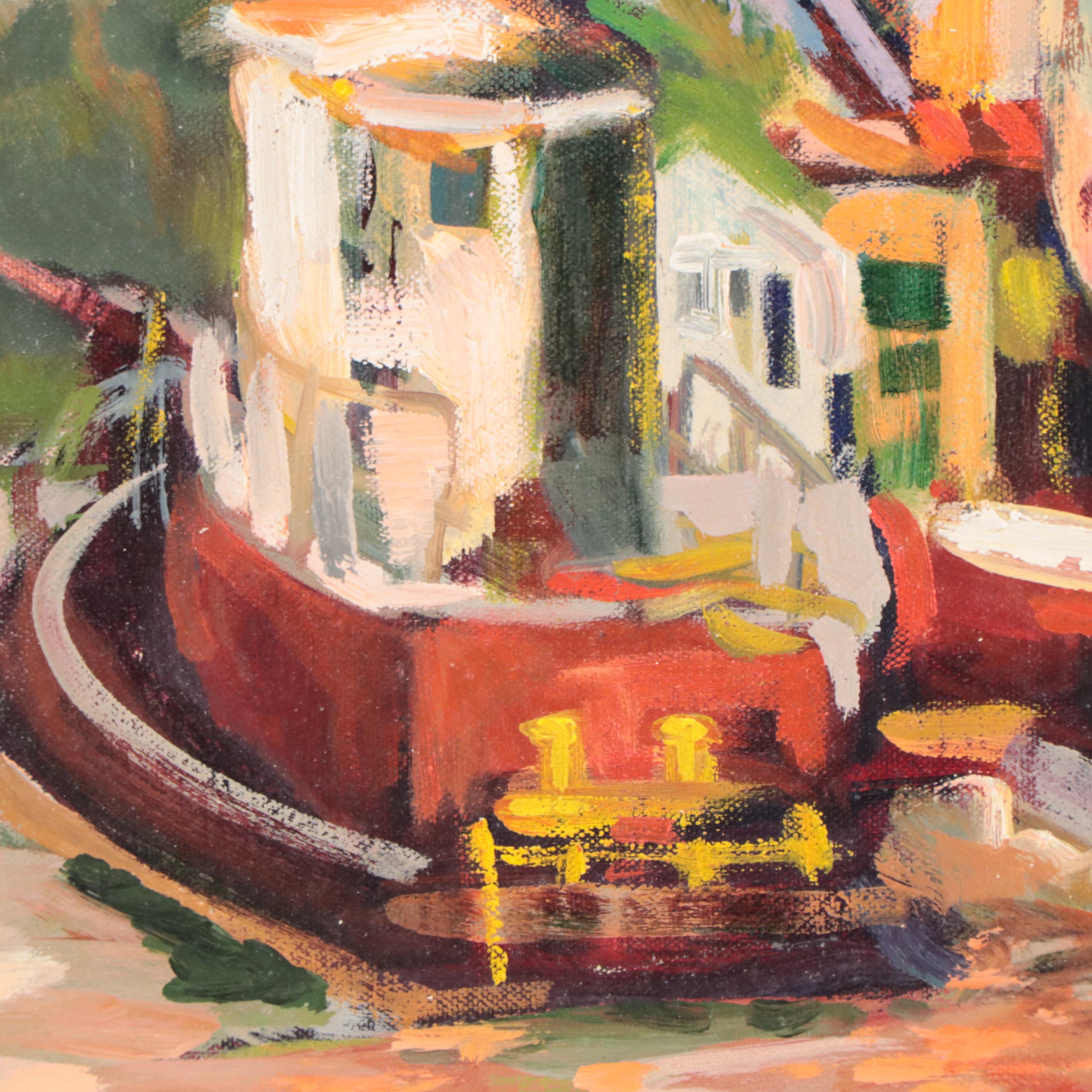 Gail "Gaia" Morrison Impressionist Style Harbor Scene Oil Painting