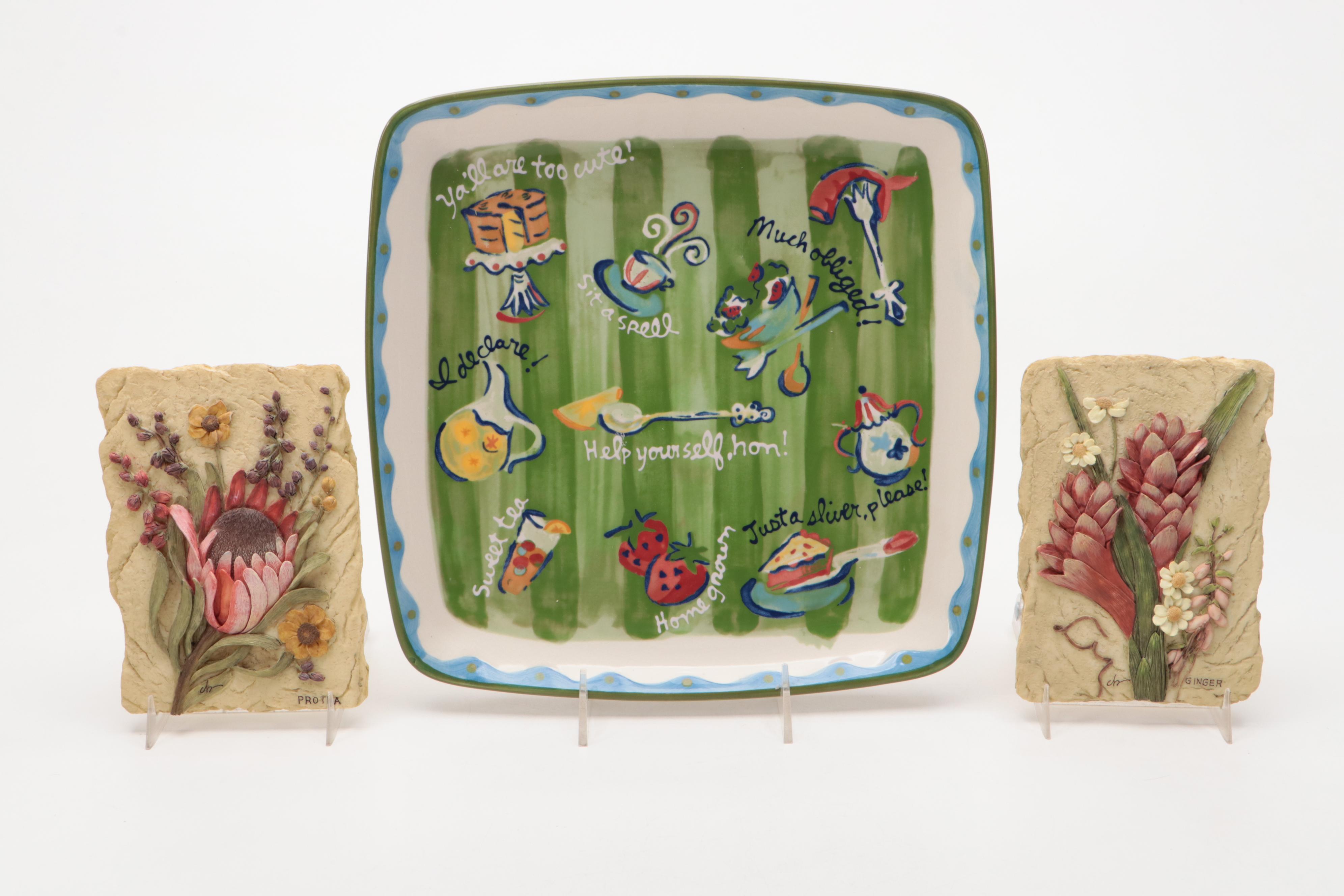 Gail Pittman "Hospitality" Ceramic Plates and Sugar with Other Home Décor