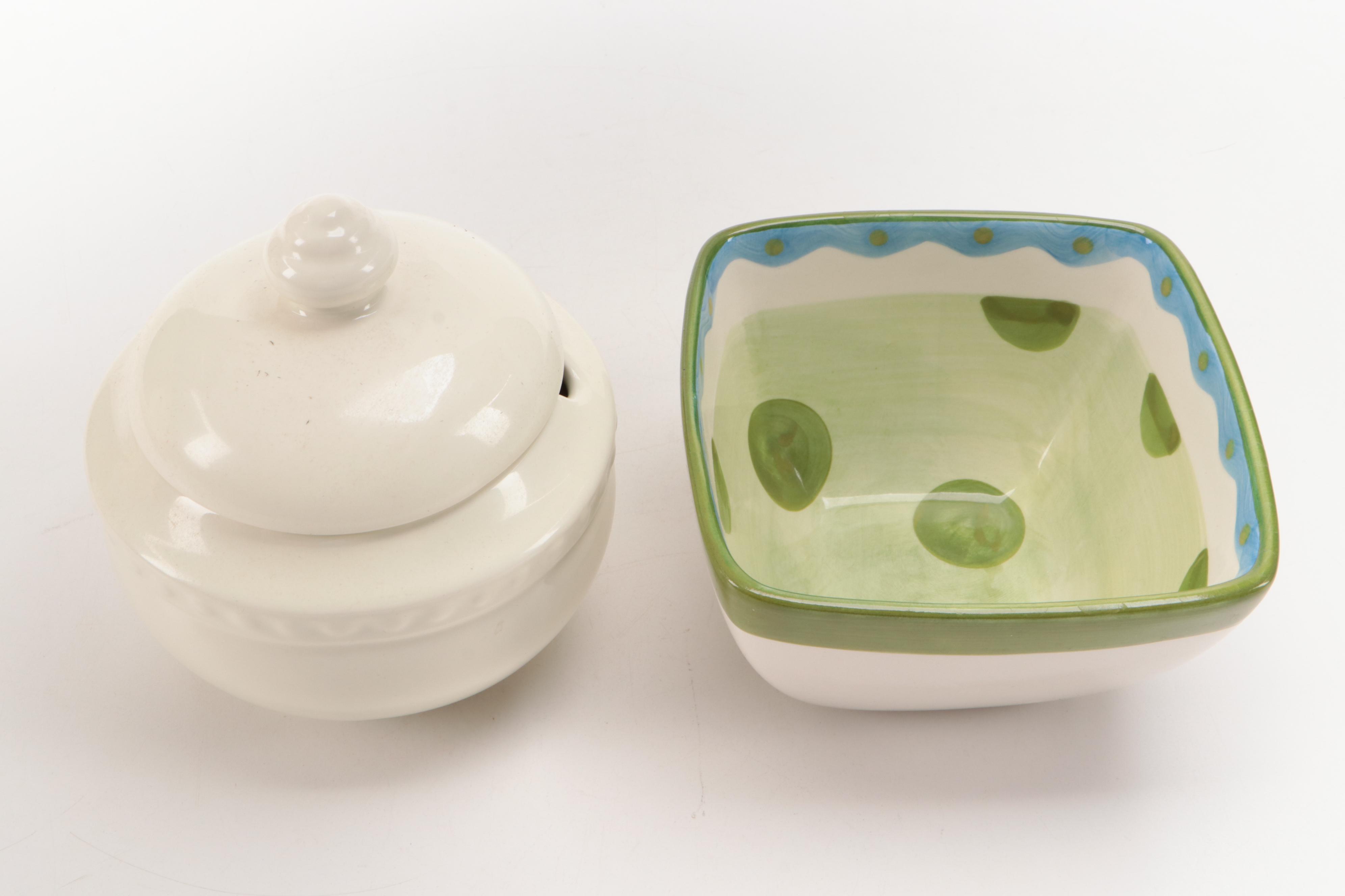 Gail Pittman "Hospitality" Ceramic Plates and Sugar with Other Home Décor