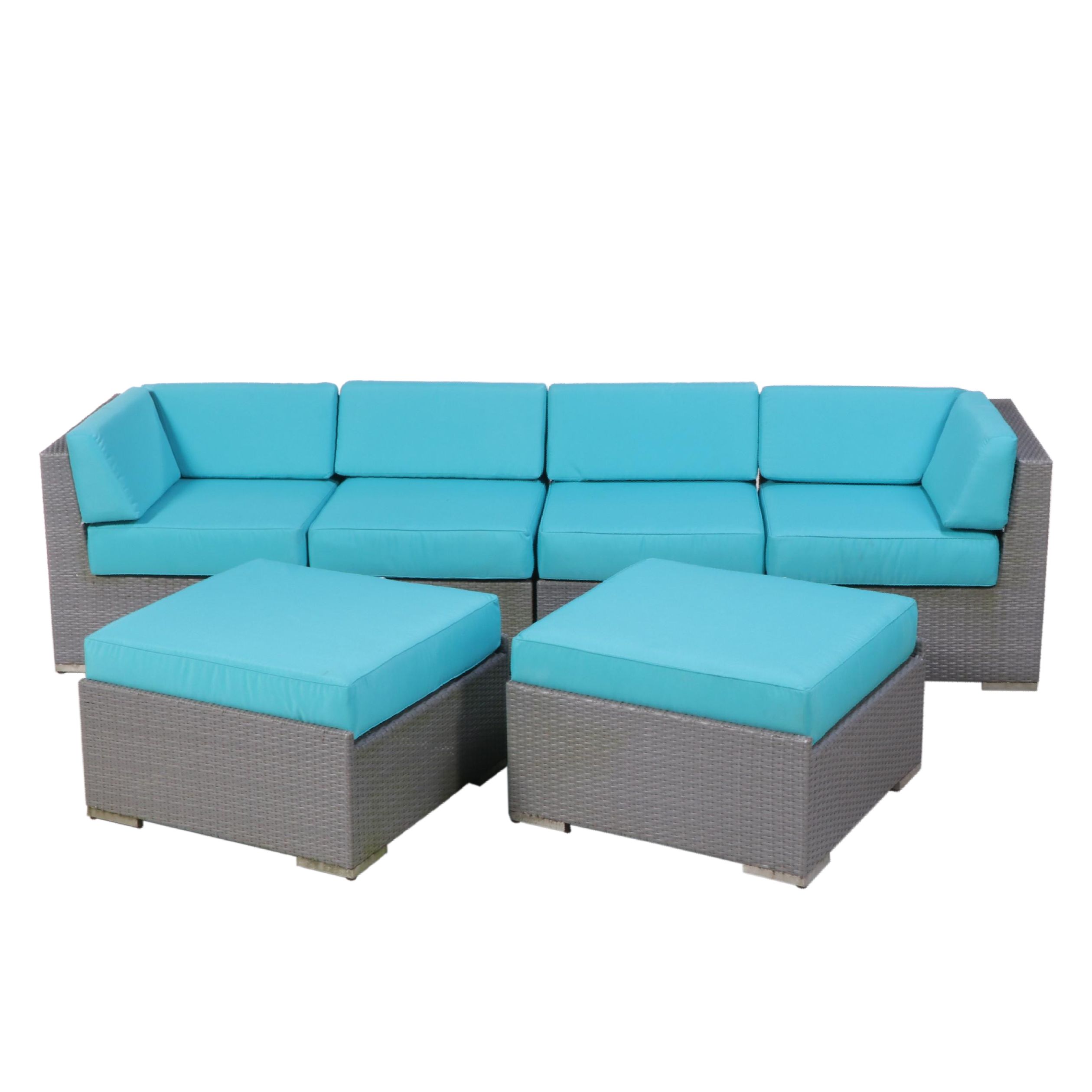 Ohana Depot Outdoor Wicker Patio Furniture With Turquoise and Grey Cushion Set