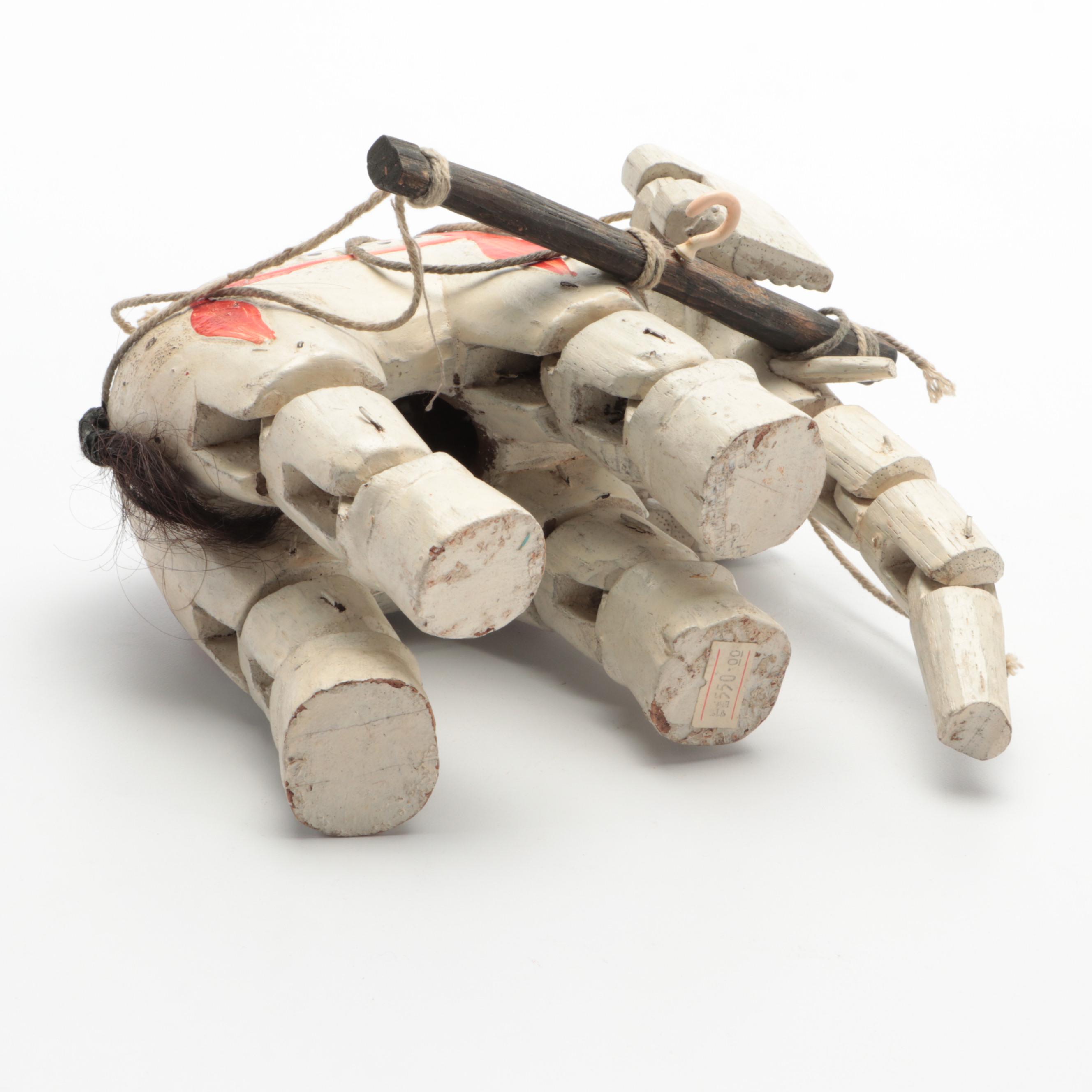 Anglo-Indian Folk Art Marionette Elephant Puppet with Carved Thai Buddha