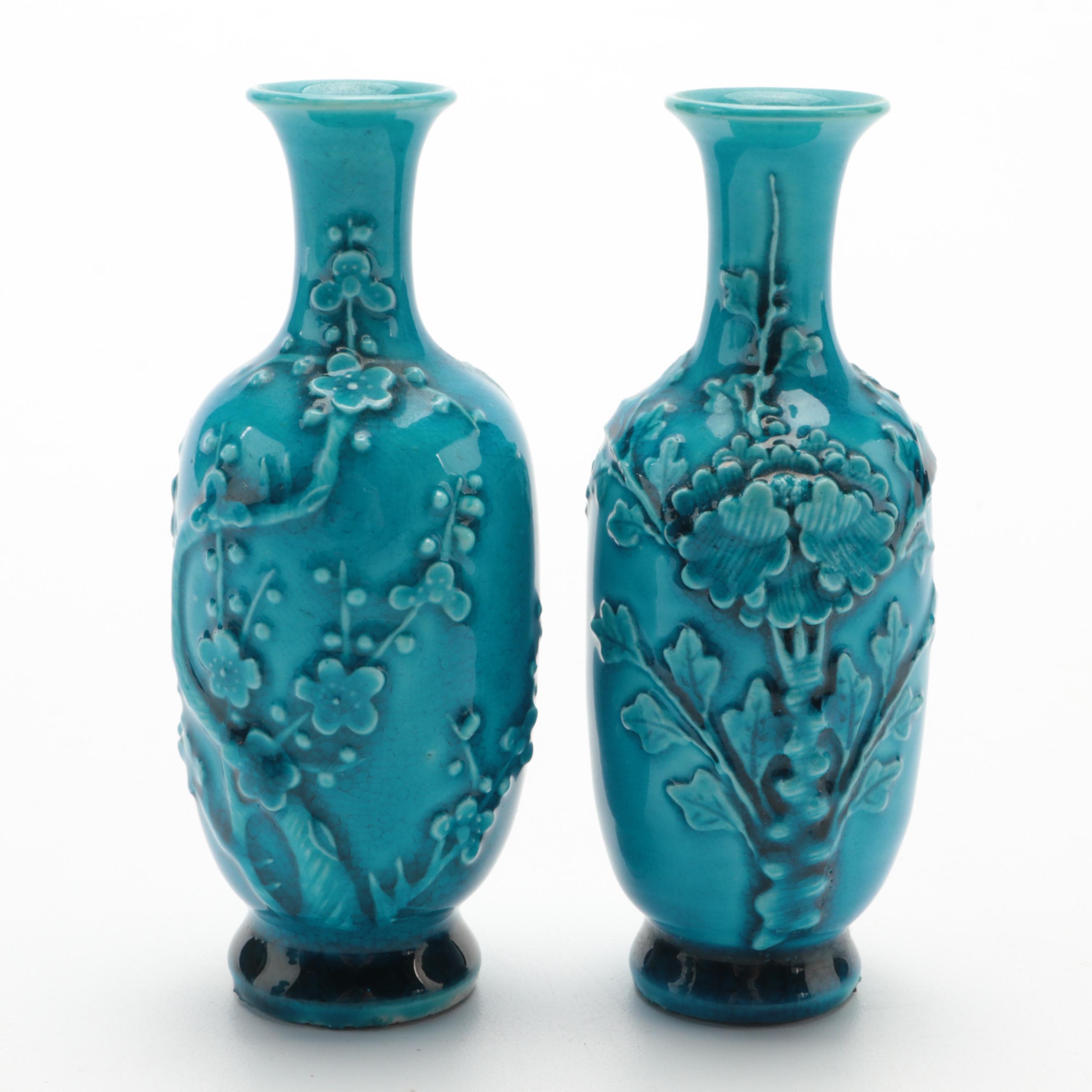 Chinese Turquoise Glazed Porcelain Vase and Bud Vases