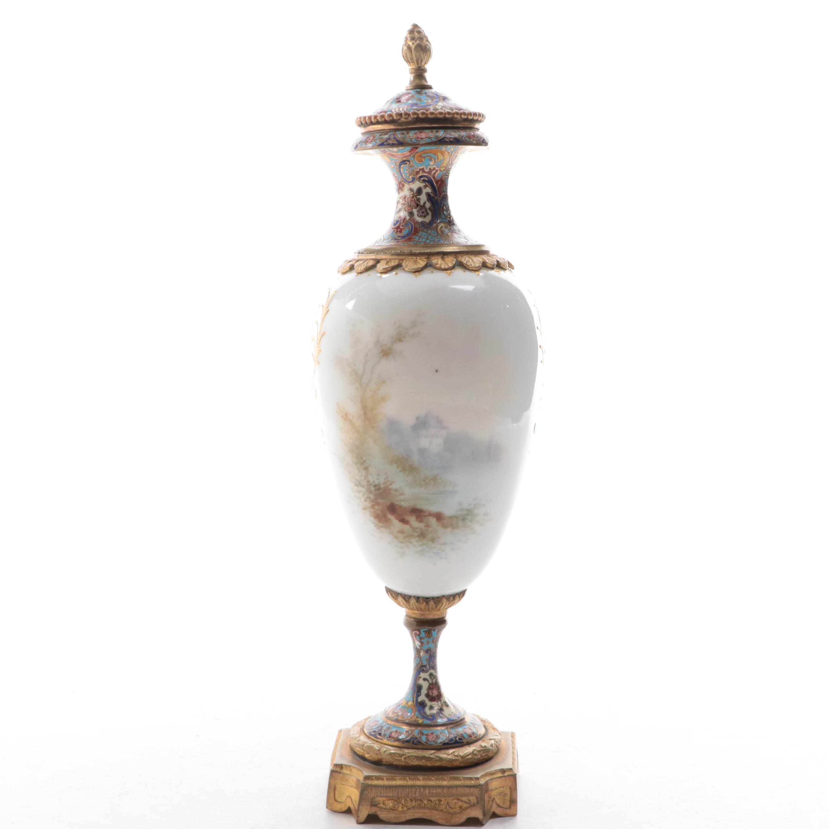 Porcelain Ormolu Urn with Champlevé Decoration