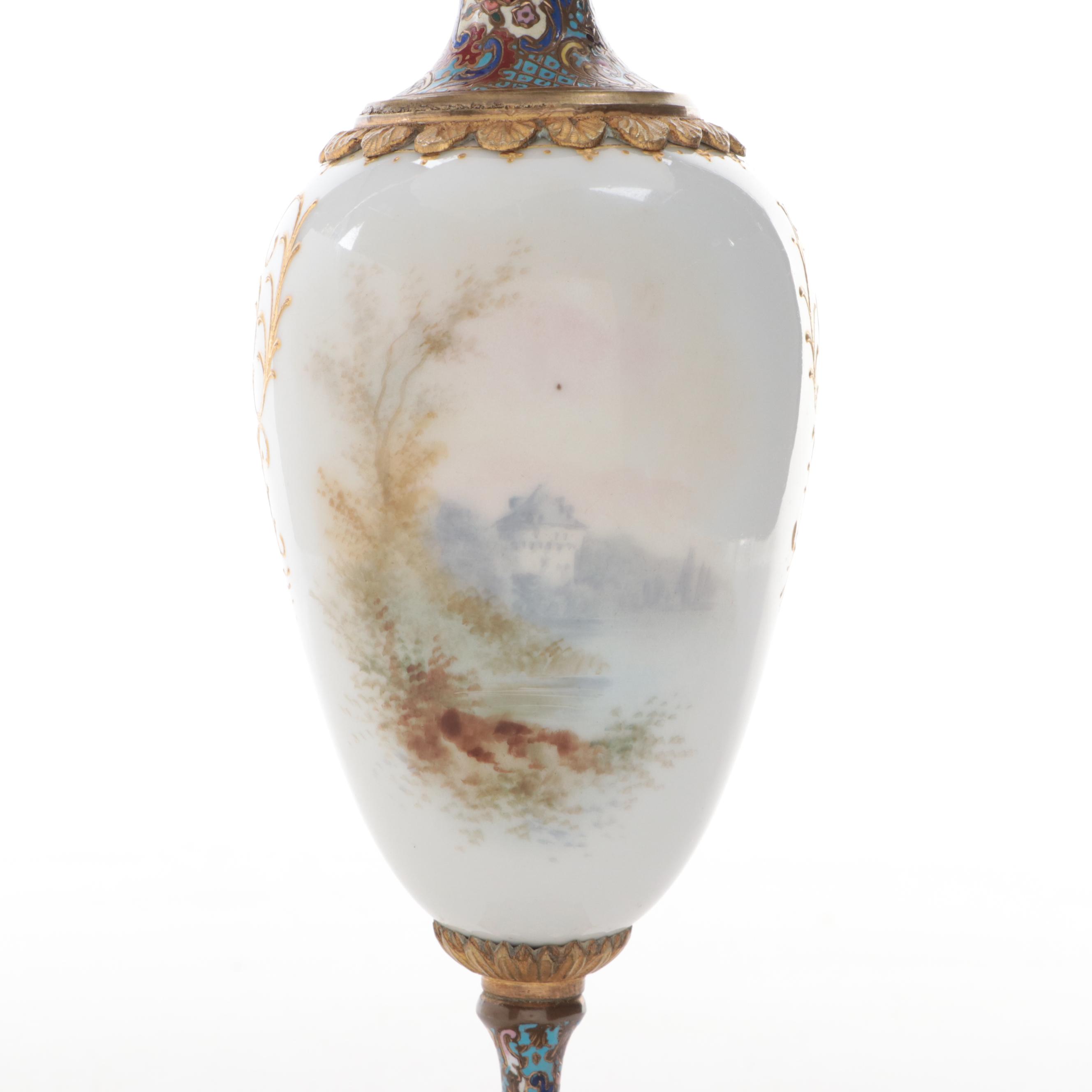 Porcelain Ormolu Urn with Champlevé Decoration