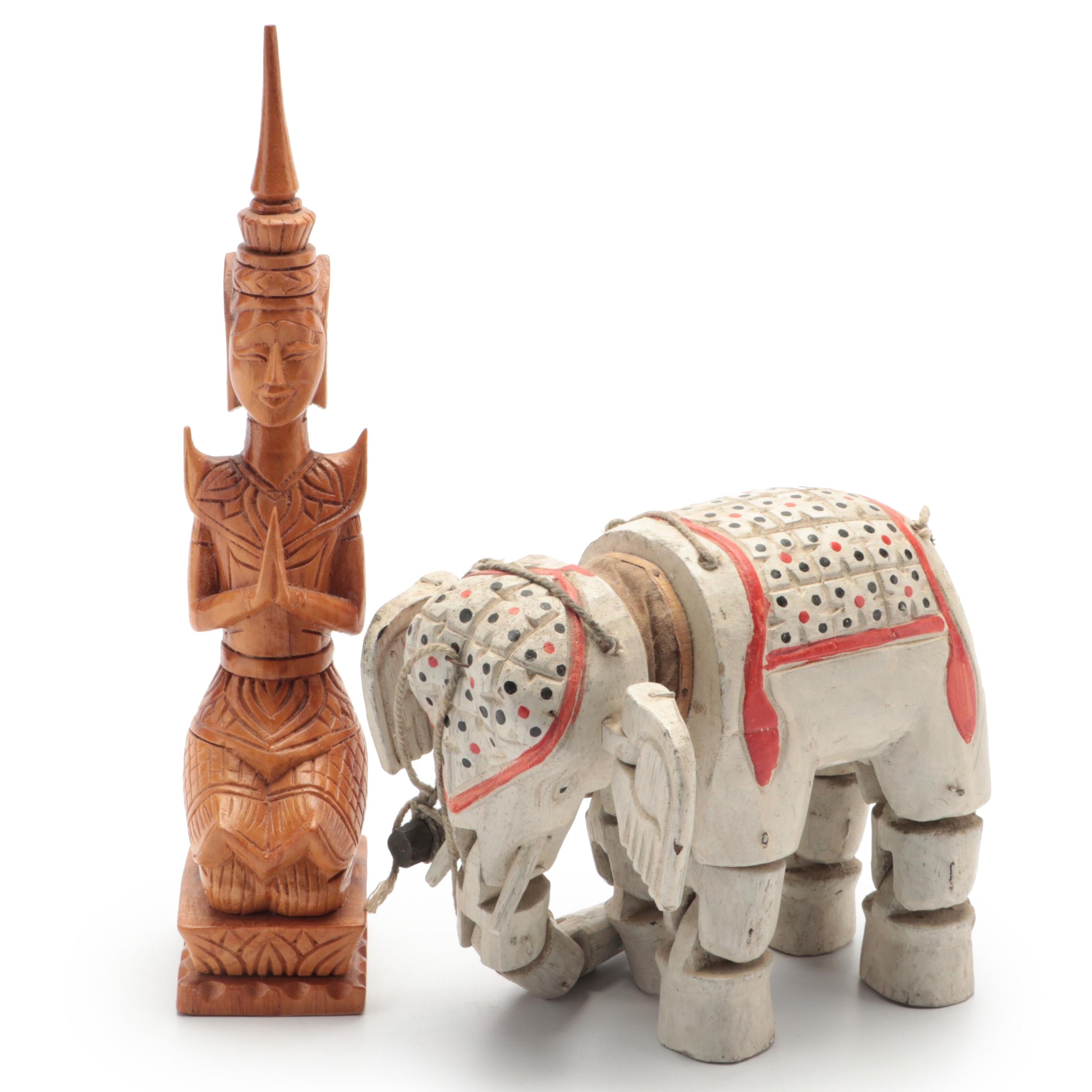 Anglo-Indian Folk Art Marionette Elephant Puppet with Carved Thai Buddha