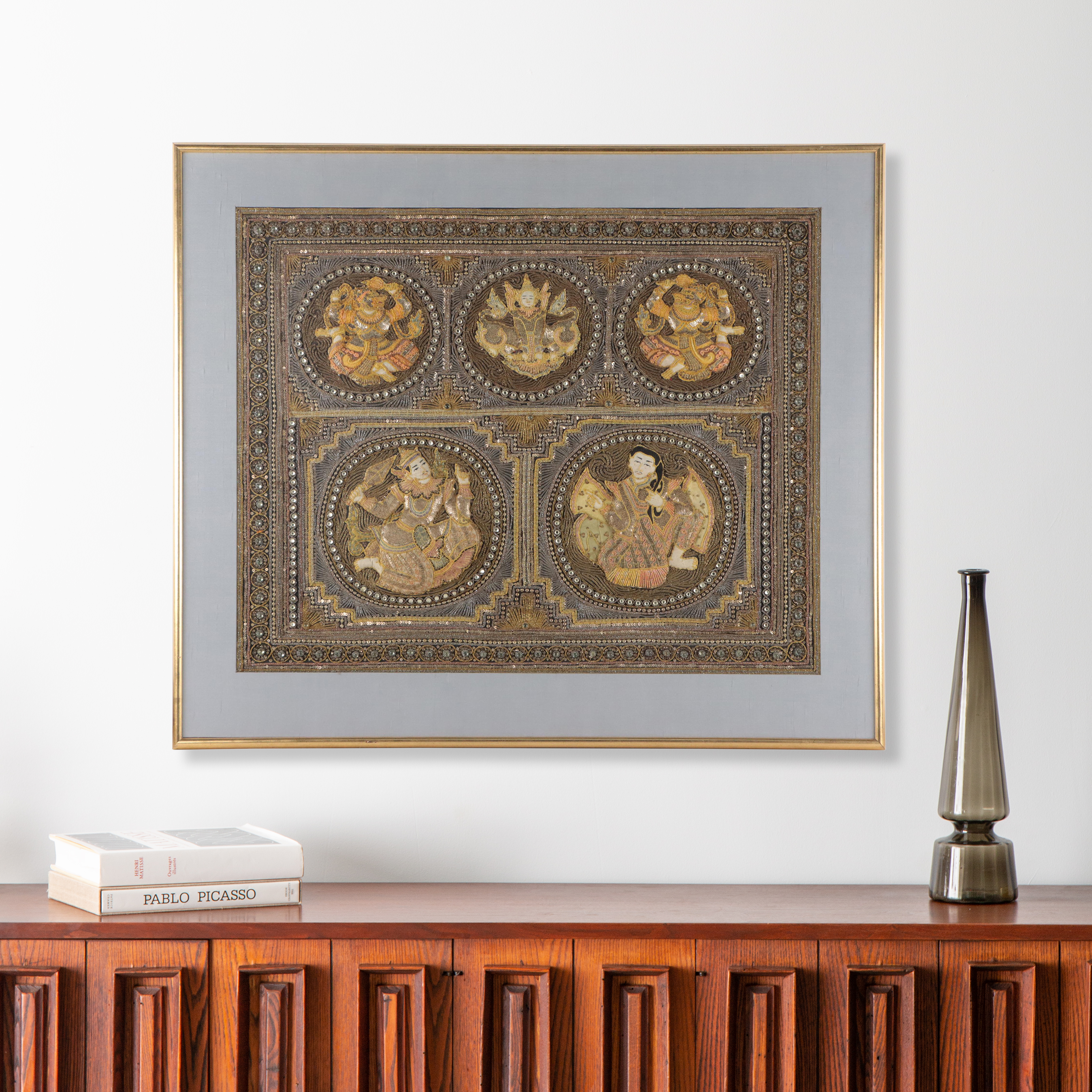 Burmese Handmade Kalaga Framed Wall Hanging