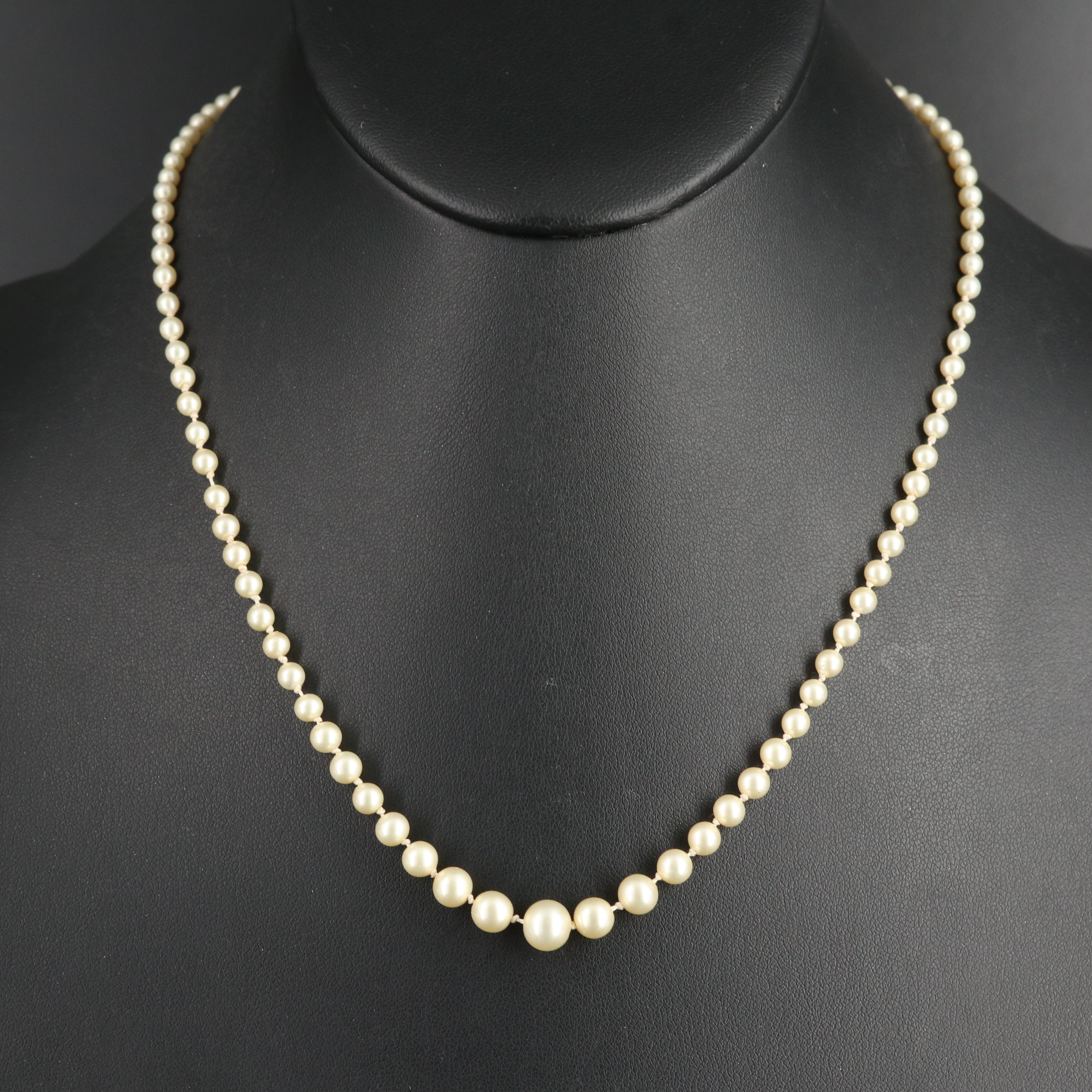 Vintage 14K Graduated Glass Pearl Necklace