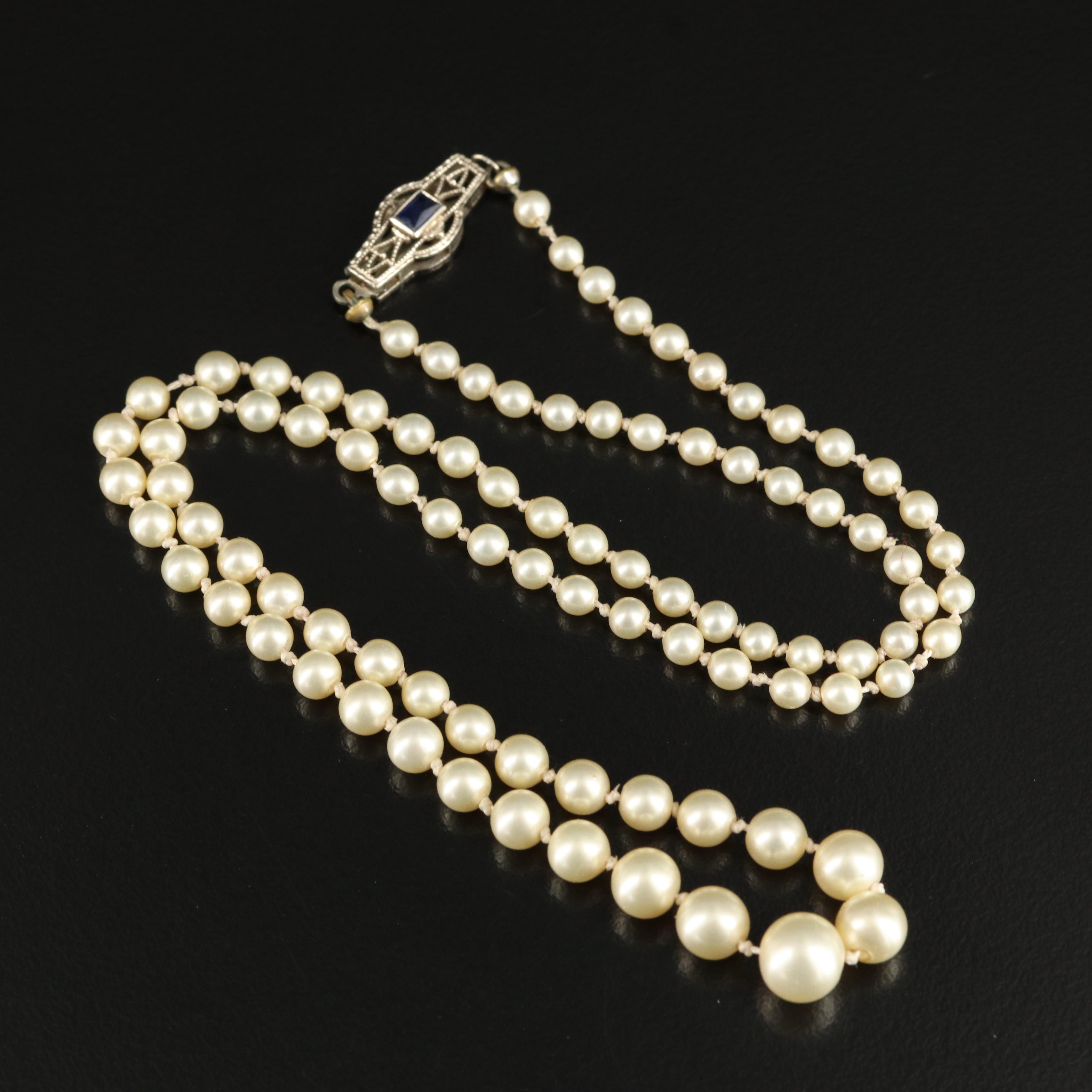 Vintage 14K Graduated Glass Pearl Necklace