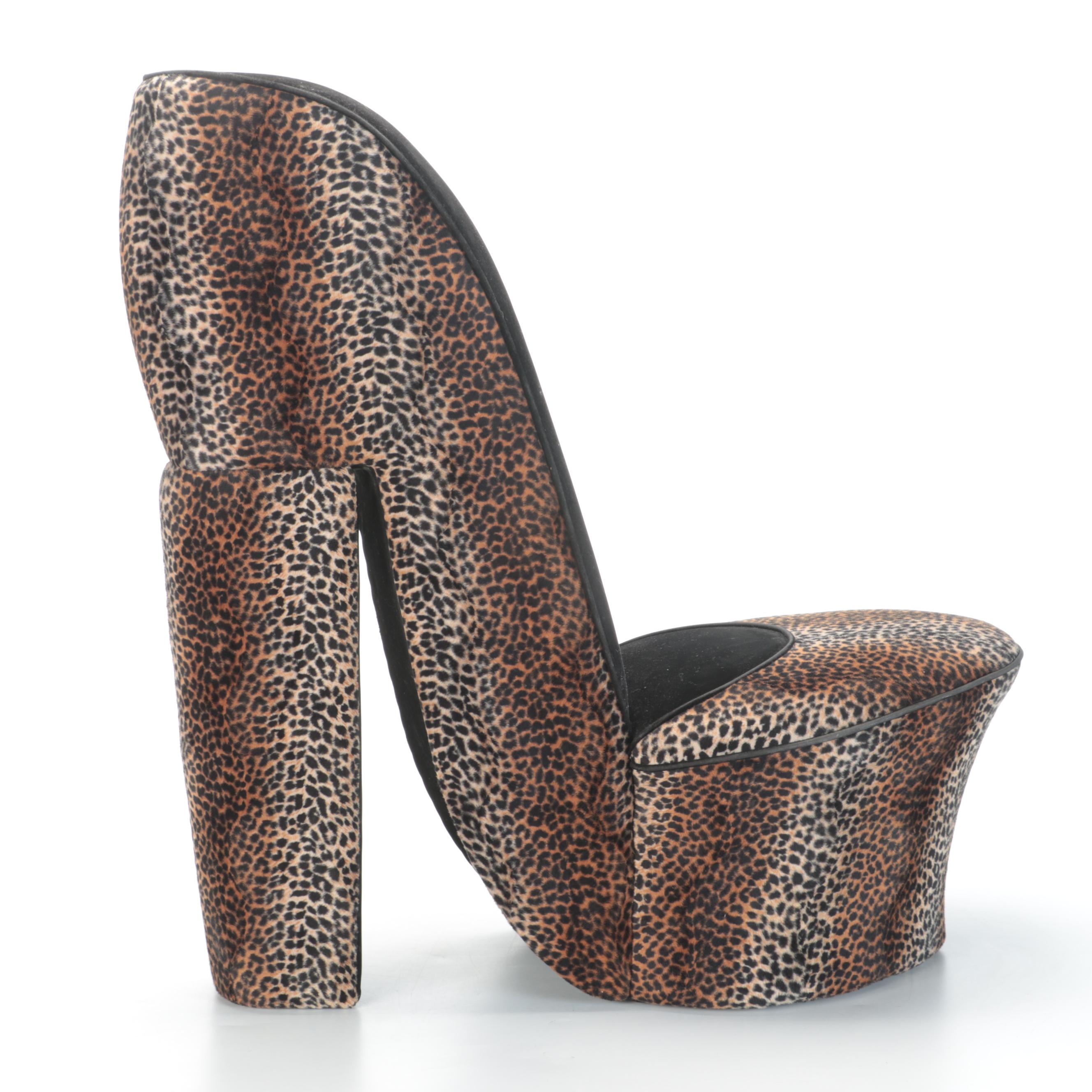 Contemporary Leopard Print Upholstered High Heel Shoe Chair