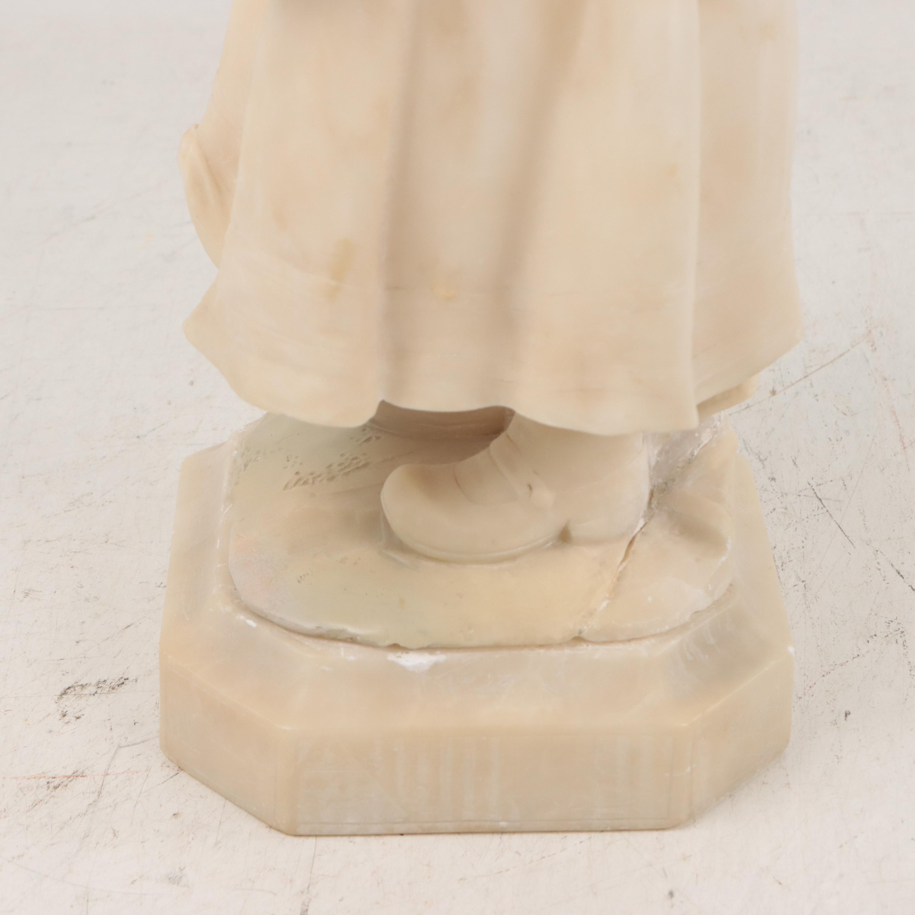 Adolfi Luchini Carved Alabaster Sculpture of a Child and Cat